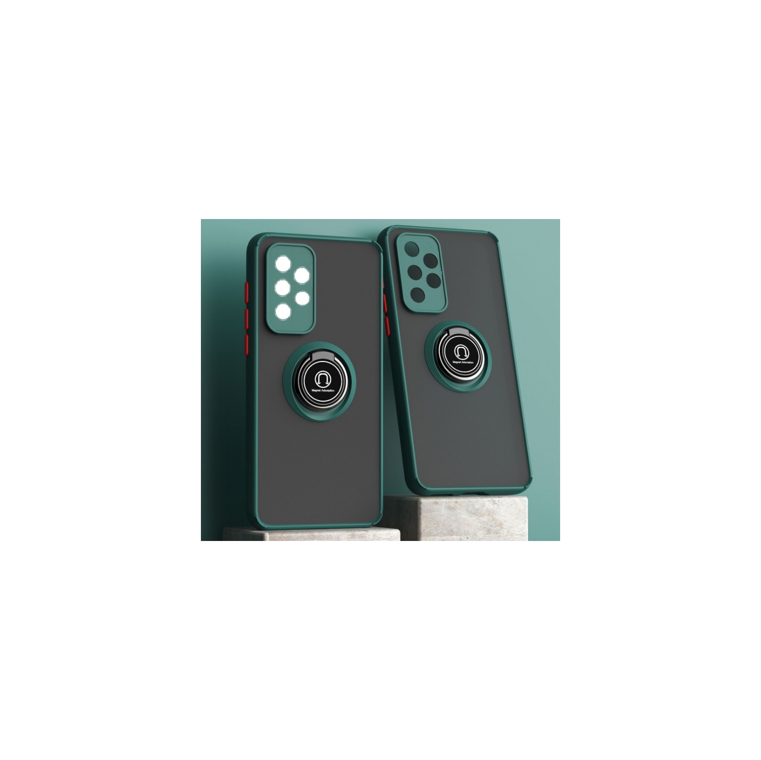 TopSave 360 Rotating Metal Ring Kickstand, Shockproof Protective Cover Rubber Hybrid Matte Clear Case For Samsung A32 5G 6.5", Army Green