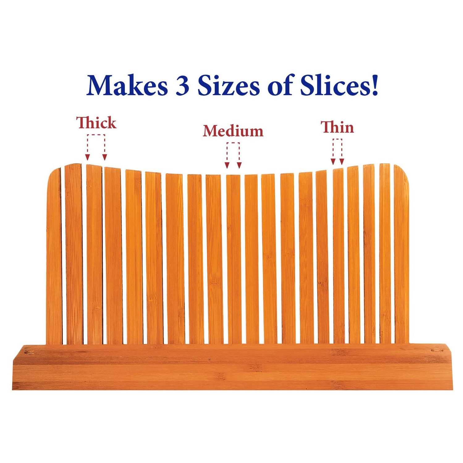 Cette trancheuse à pain pliable compacte DE DB-Tech tranche 3 tailles d’épaisseur, produit des tranches parfaites à tout coup, 100 % bambou