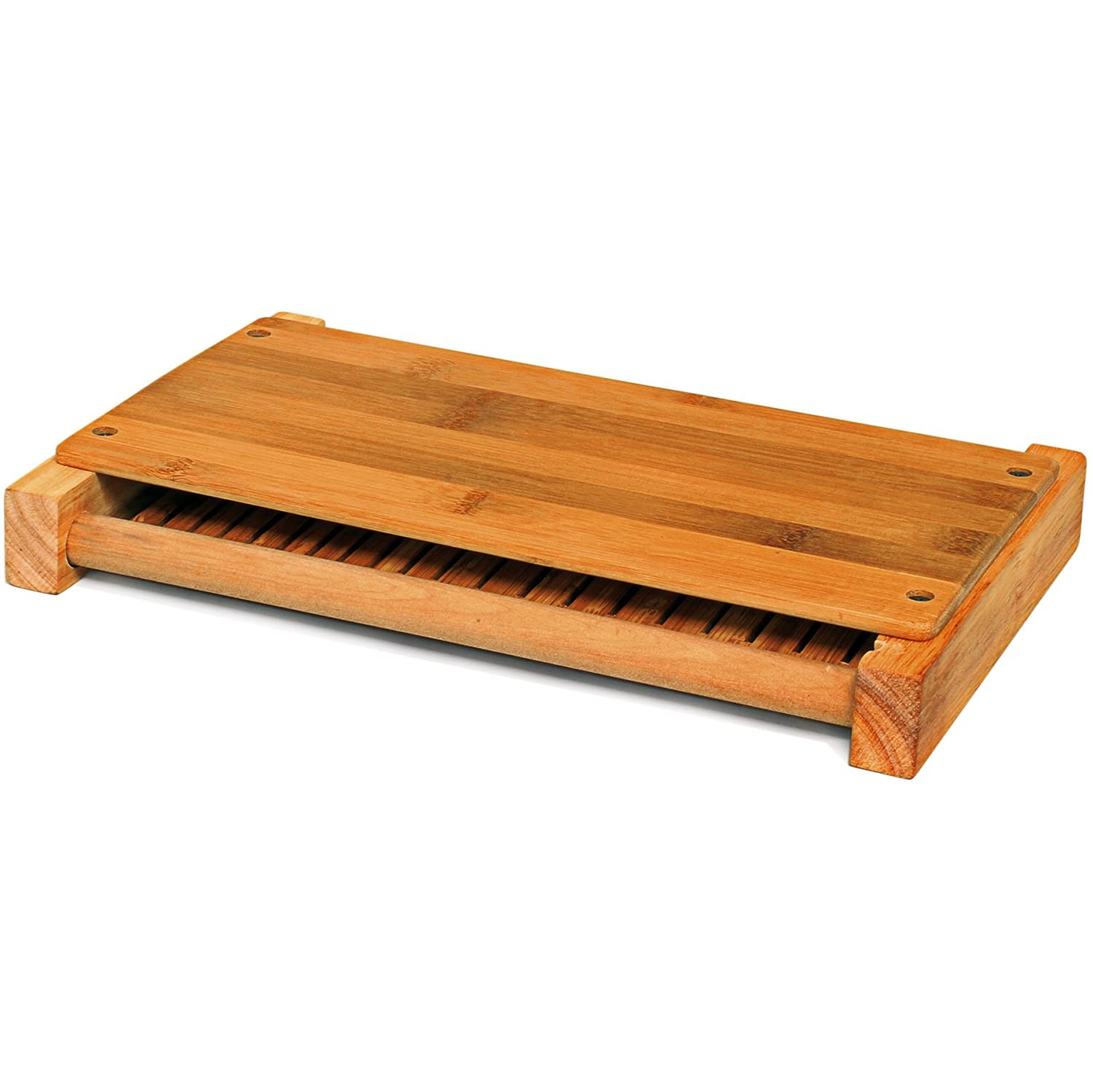 Cette trancheuse à pain pliable compacte DE DB-Tech tranche 3 tailles d’épaisseur, produit des tranches parfaites à tout coup, 100 % bambou