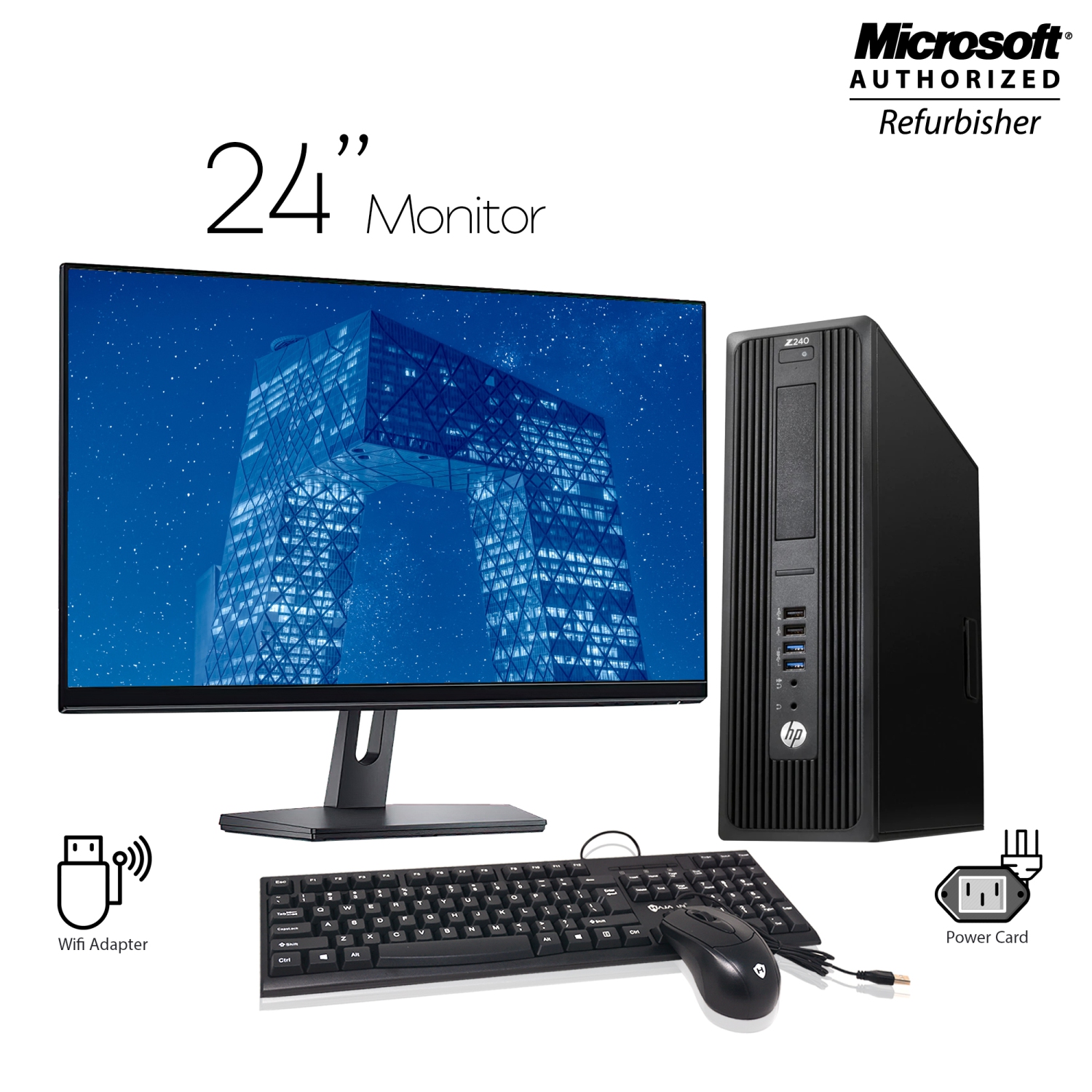 Refurbished (Good) - HP Workstation Z240 SFF Desktop Computer 24 inch Monitor Intel i5 6500 8GB RAM 256GB SSD Windows 10 Professional WiFi HDMI