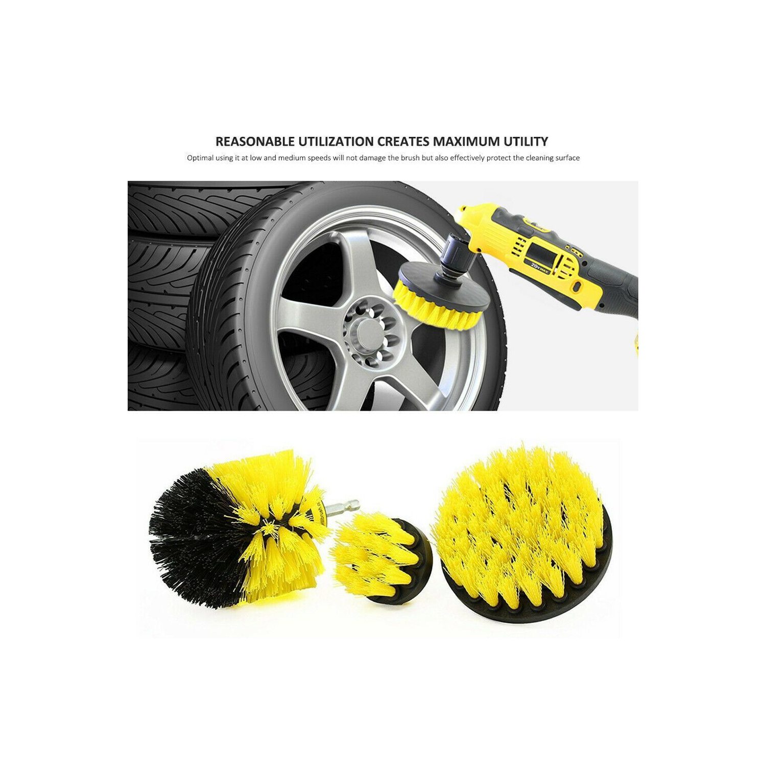 3 Pcs Set: 1 x 4 inch Drill Brush , 1 x 3.5 inch Wheel Brush , 1 x 2.5 inch Detailing Brush . If these Detailing Brush Set don't live up to your