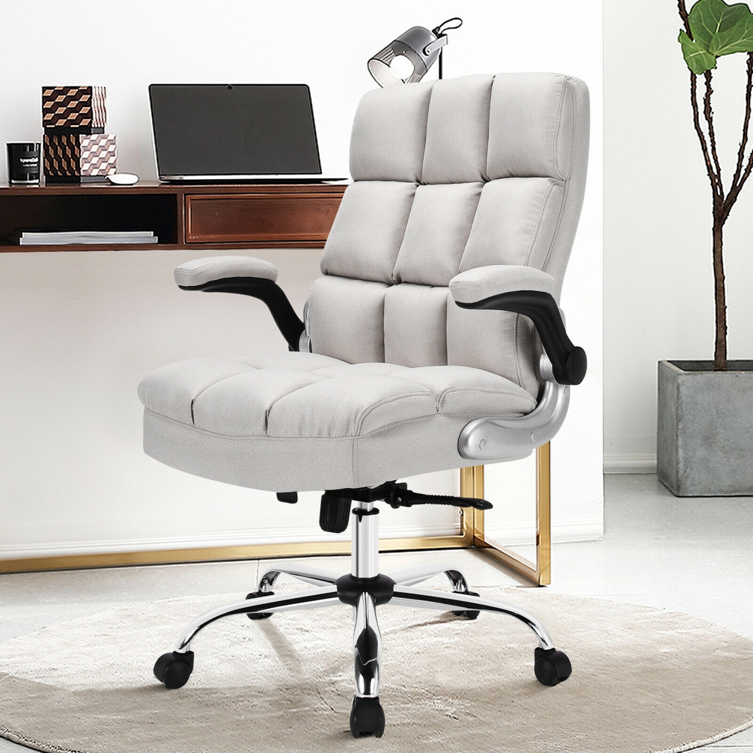 Gymax High Back Big & Tall Office Chair Adjustable Swivel w/Flip-up Arm