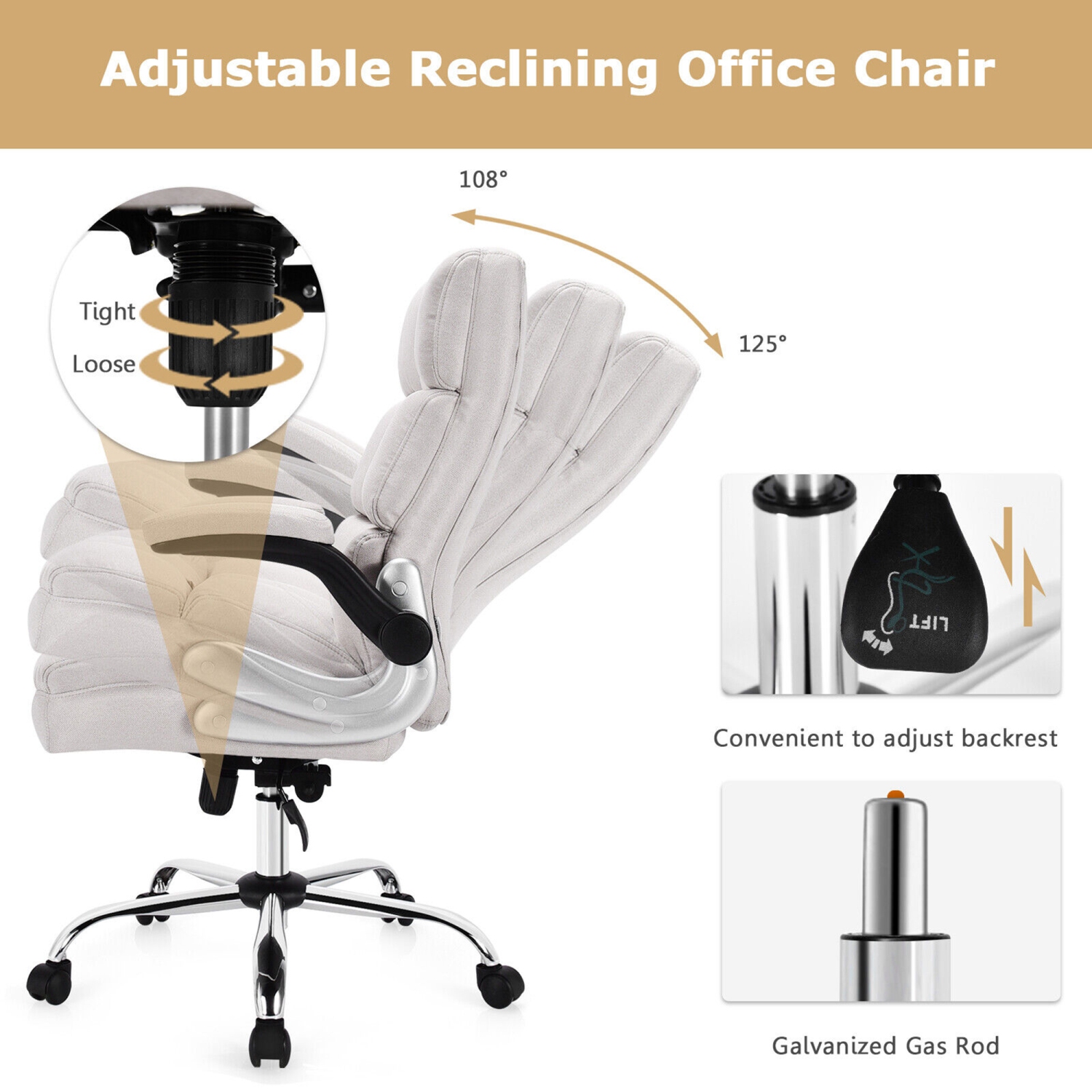 Gymax High Back Big & Tall Office Chair Adjustable Swivel w/Flip-up Arm