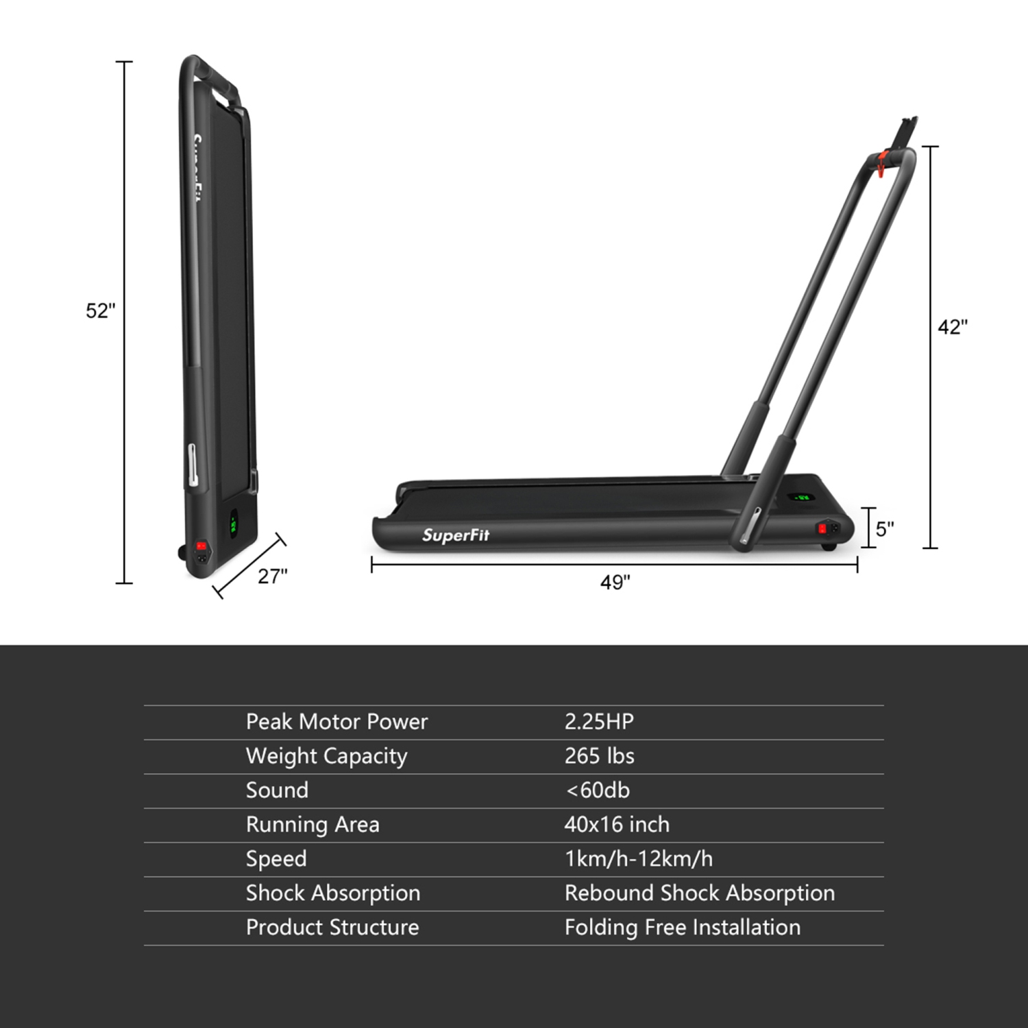 Gymax 2.25HP Under Desk Electric Pad Treadmill Running Machine w/ APP