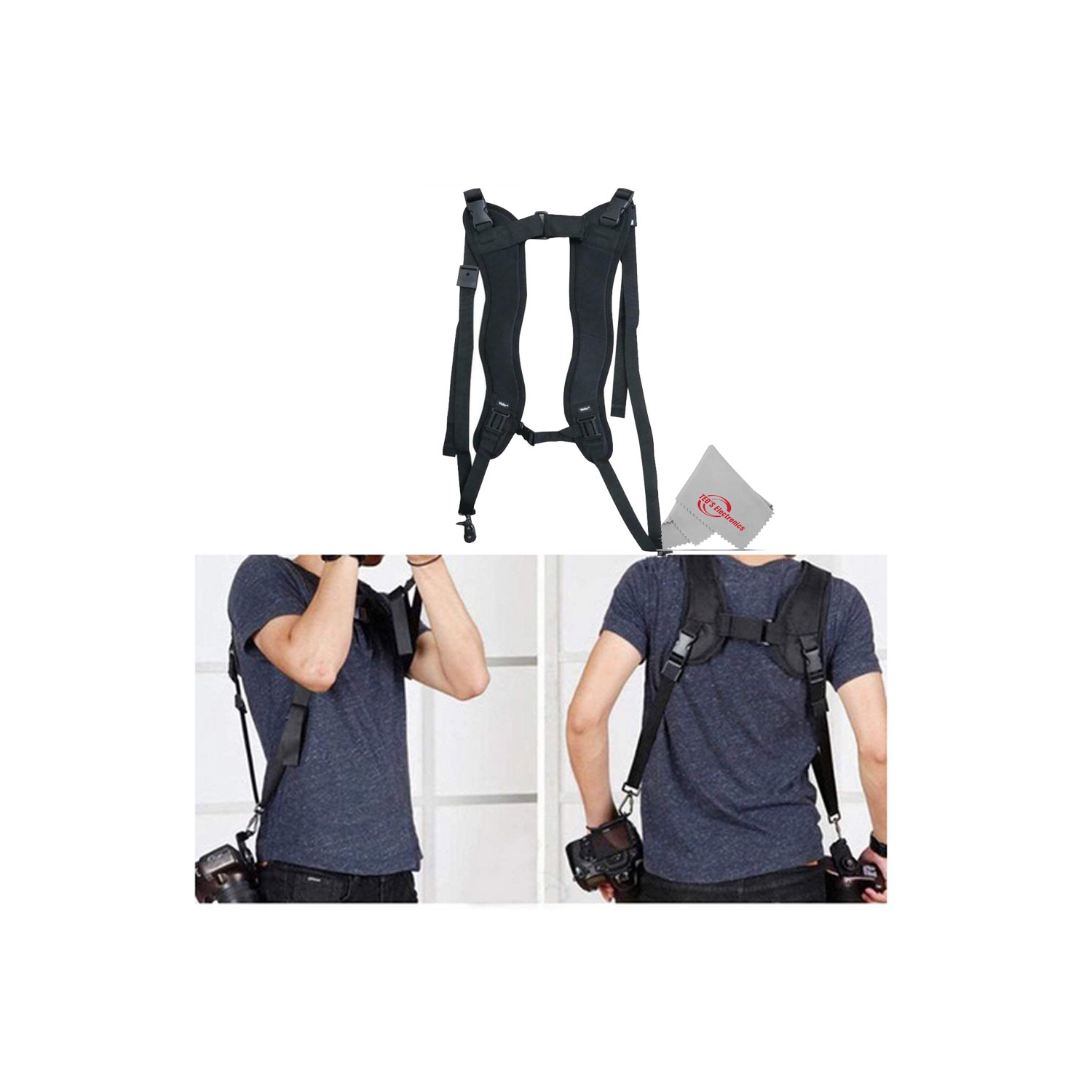 Vivitar Dual Sling Hands Free Camera Harness 1/4 Inch Threaded Camera Mount Securely Holds Two Cameras for Active Photographers