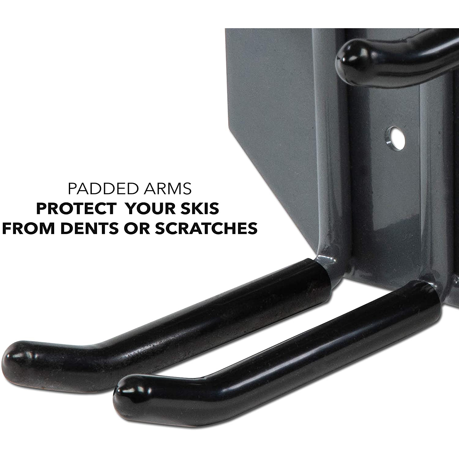 Ski Wall Mounted Rack, Holds 2 Pairs of Skis & Skiing Poles or Snowboard, for Home and Garage Storage, Wall Mounted, Heavy Duty, Rubber-Coated Hook,