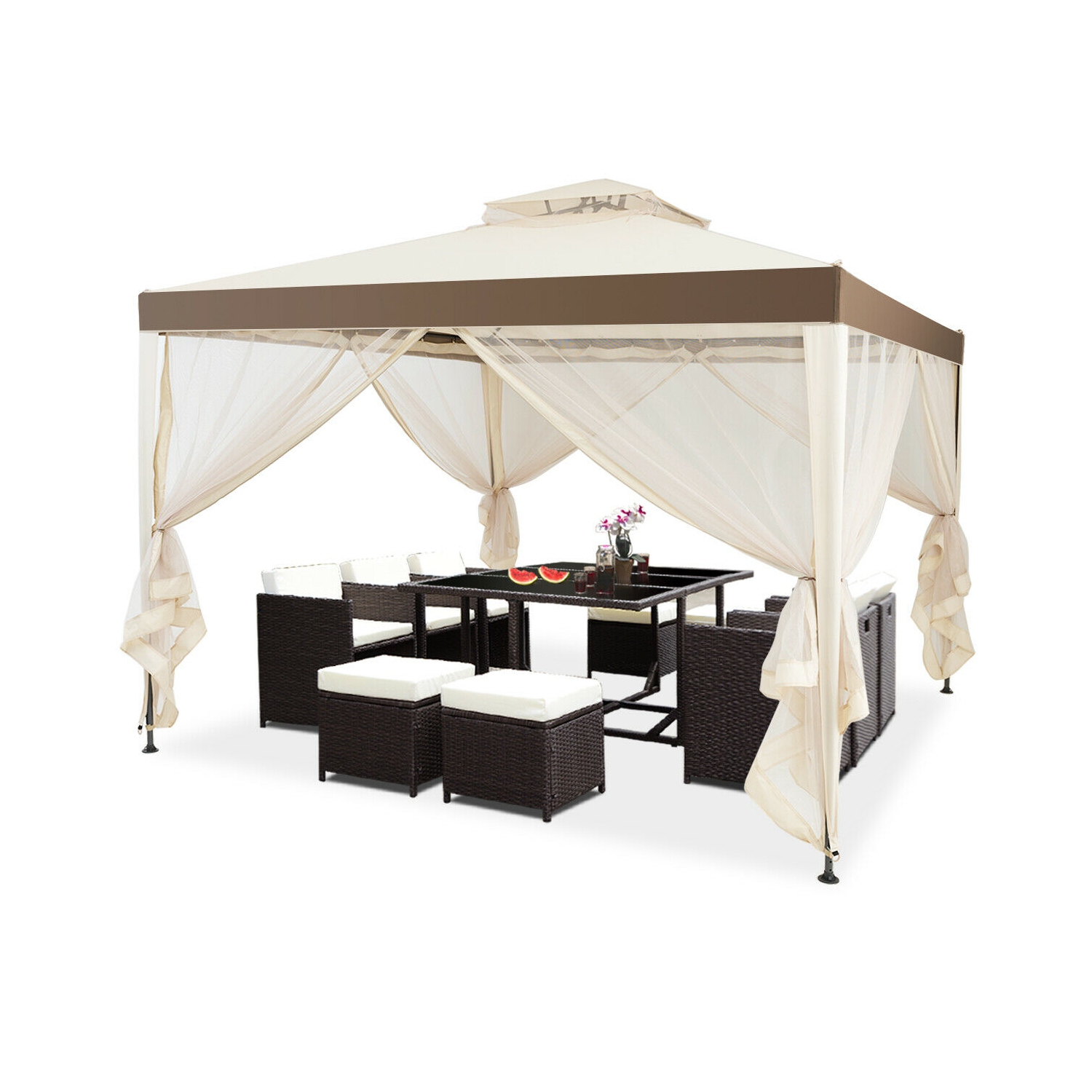 Gymax 10'x 10' Canopy Gazebo Tent Shelter W/Mosquito Netting Outdoor Patio