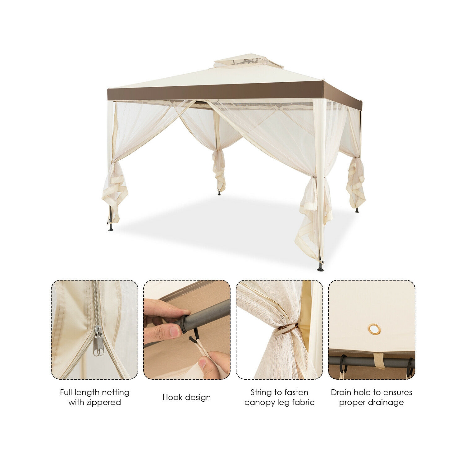 Gymax 10'x 10' Canopy Gazebo Tent Shelter W/Mosquito Netting Outdoor Patio