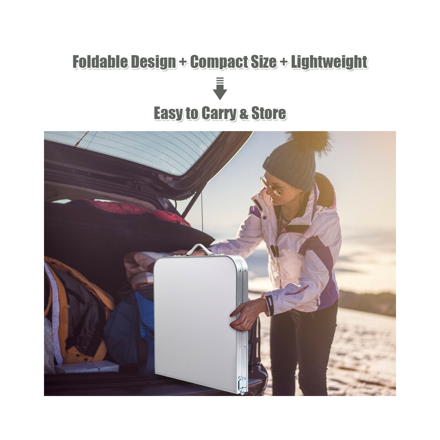 Gymax Folding Camping Table Aluminum Height Adjustable w/ Storage Organizer Grey