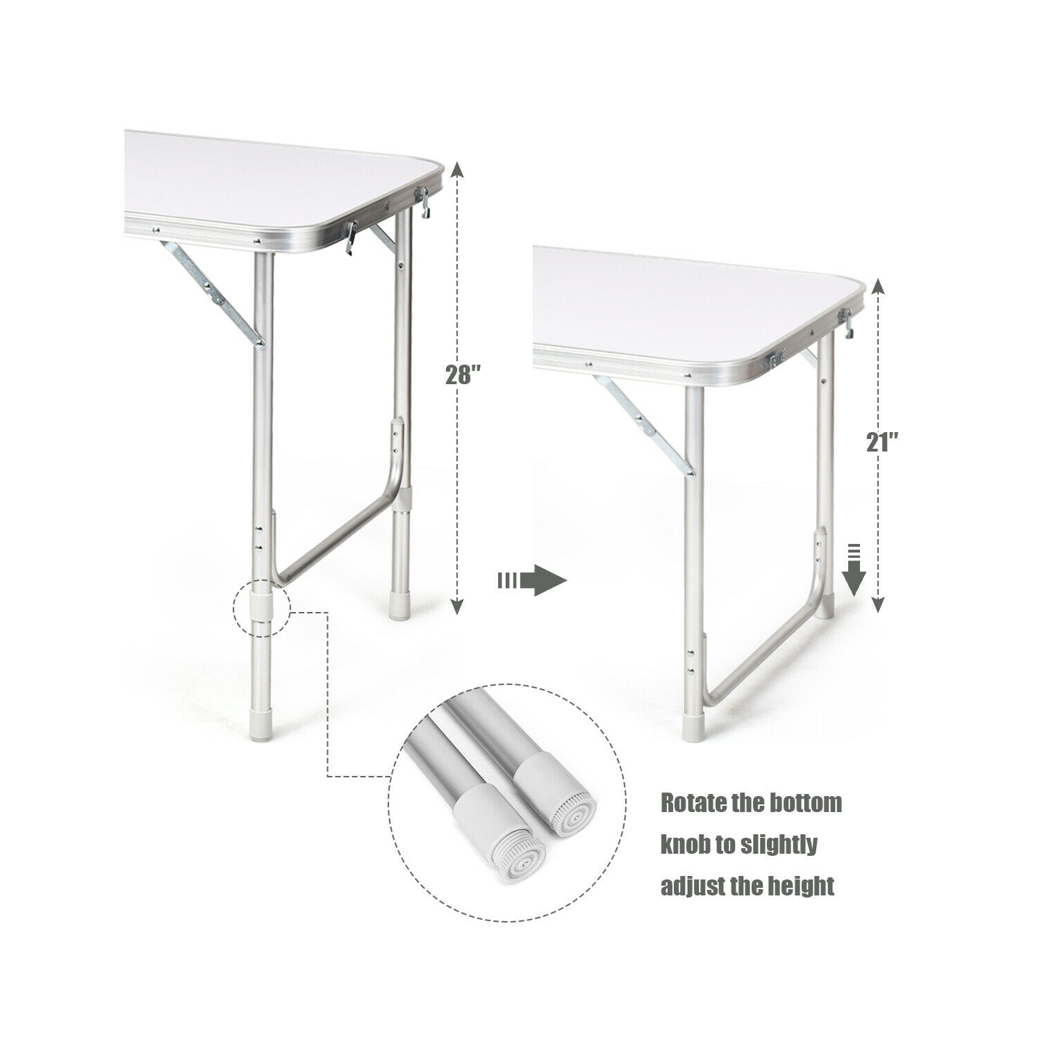 Gymax Folding Camping Table Aluminum Height Adjustable w/ Storage Organizer Grey