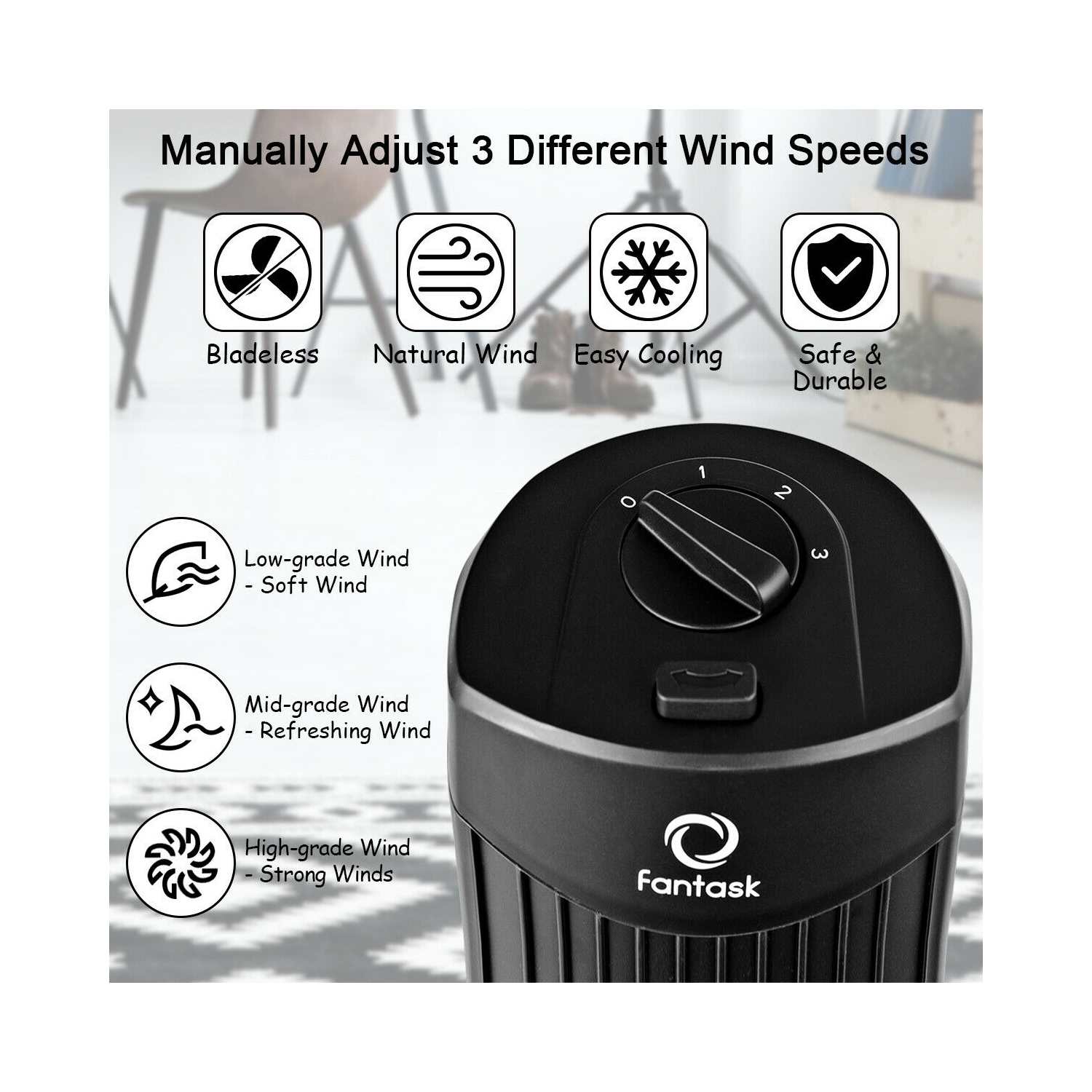 Gymax 28'' Portable Oscillating Tower Fan w/ 3 Speed Low Noise Home Office Black