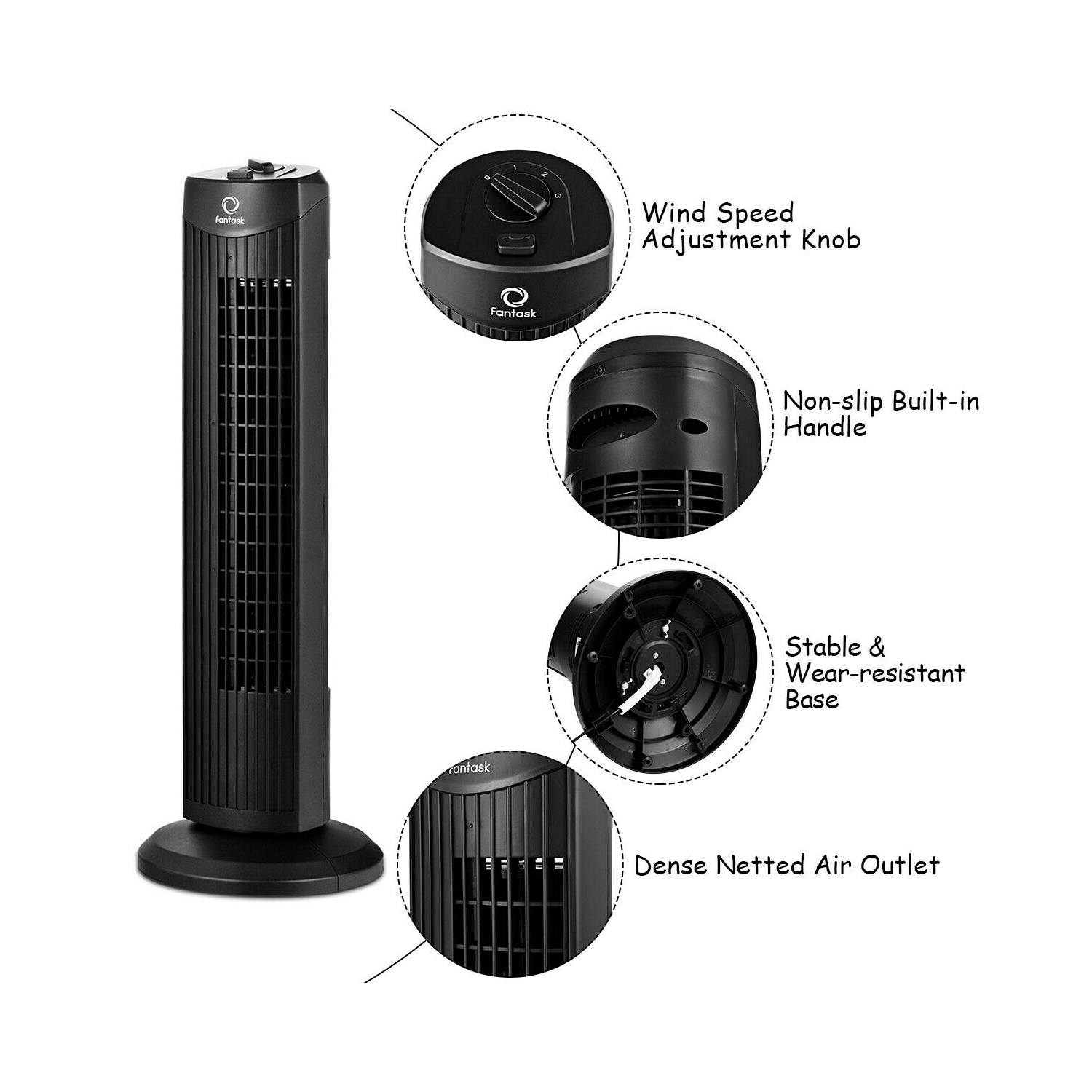 Gymax 28'' Portable Oscillating Tower Fan w/ 3 Speed Low Noise Home Office Black