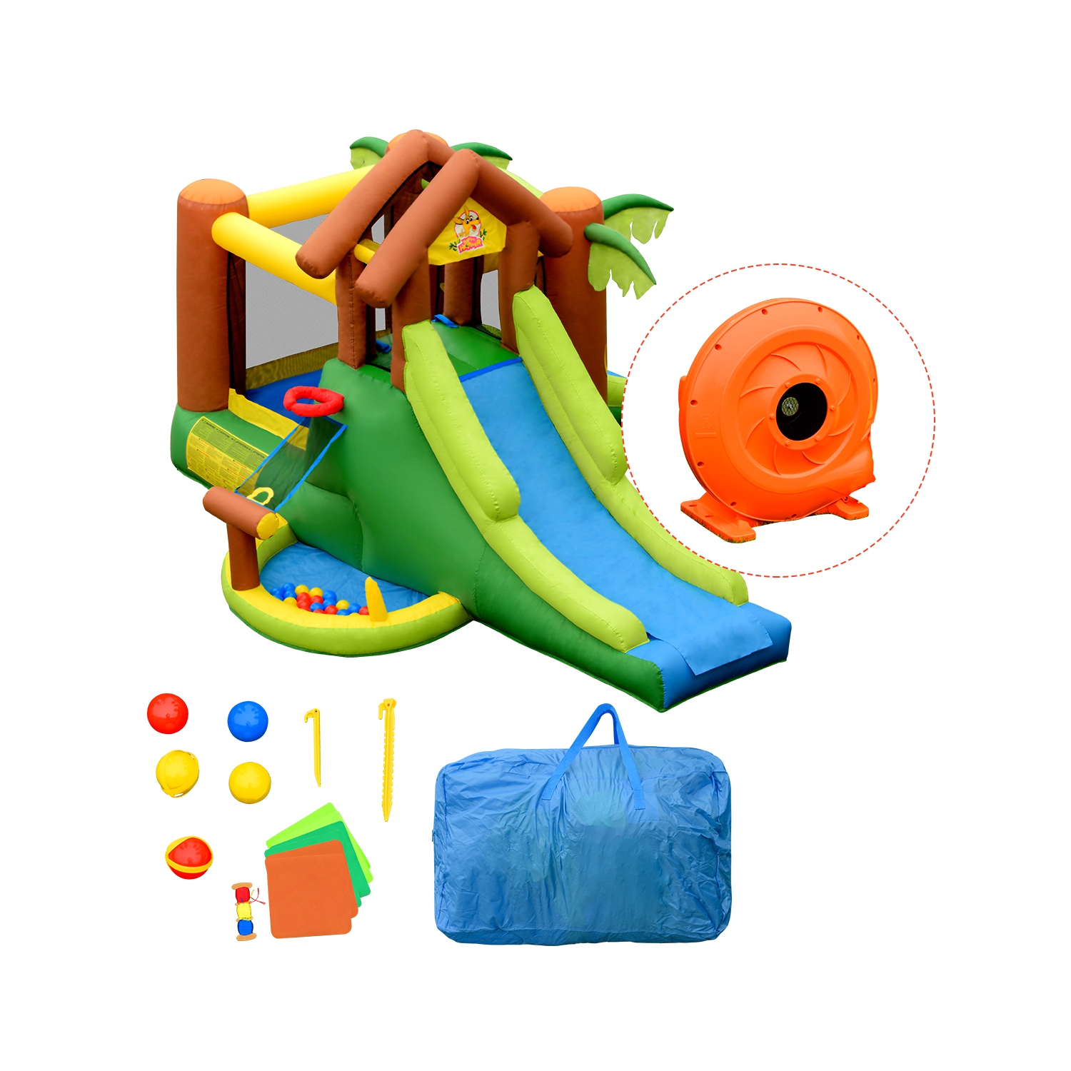 Gymax Inflatable Bounce House Jungle Jumping Bouncer Double Slides Park w/ Blower