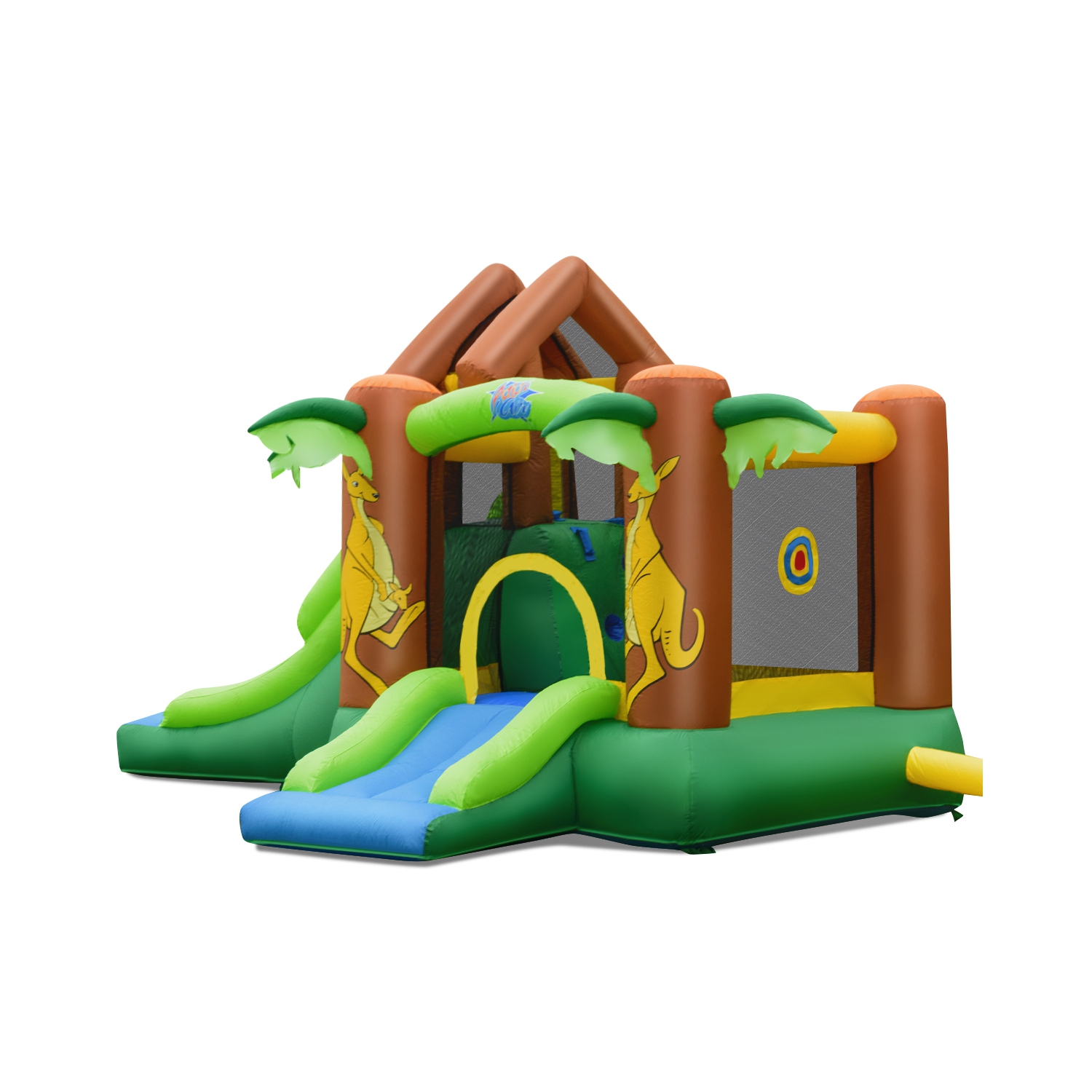 Gymax Inflatable Bounce House Jungle Jumping Bouncer Double Slides Park w/ Blower
