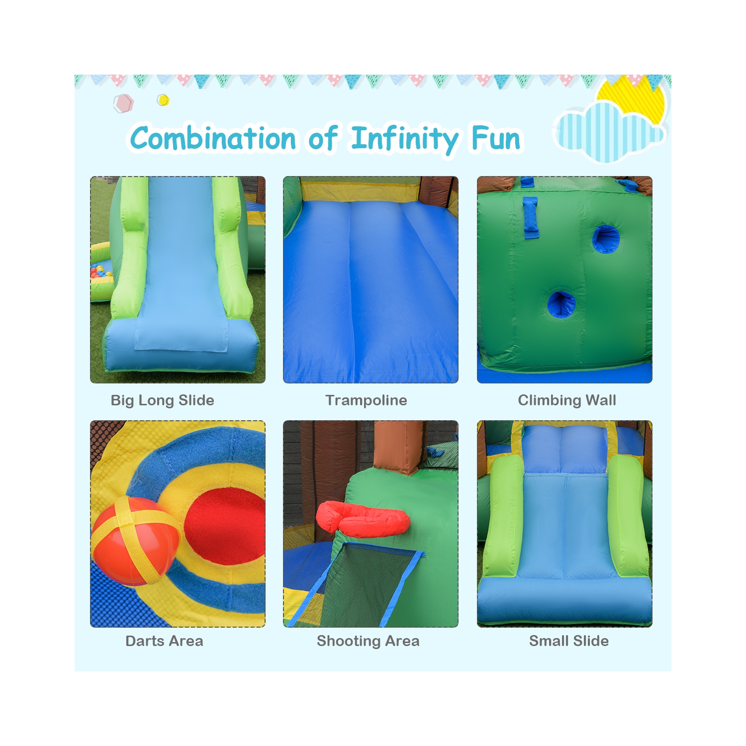 Gymax Inflatable Bounce House Jungle Jumping Bouncer Double Slides Park w/ Blower