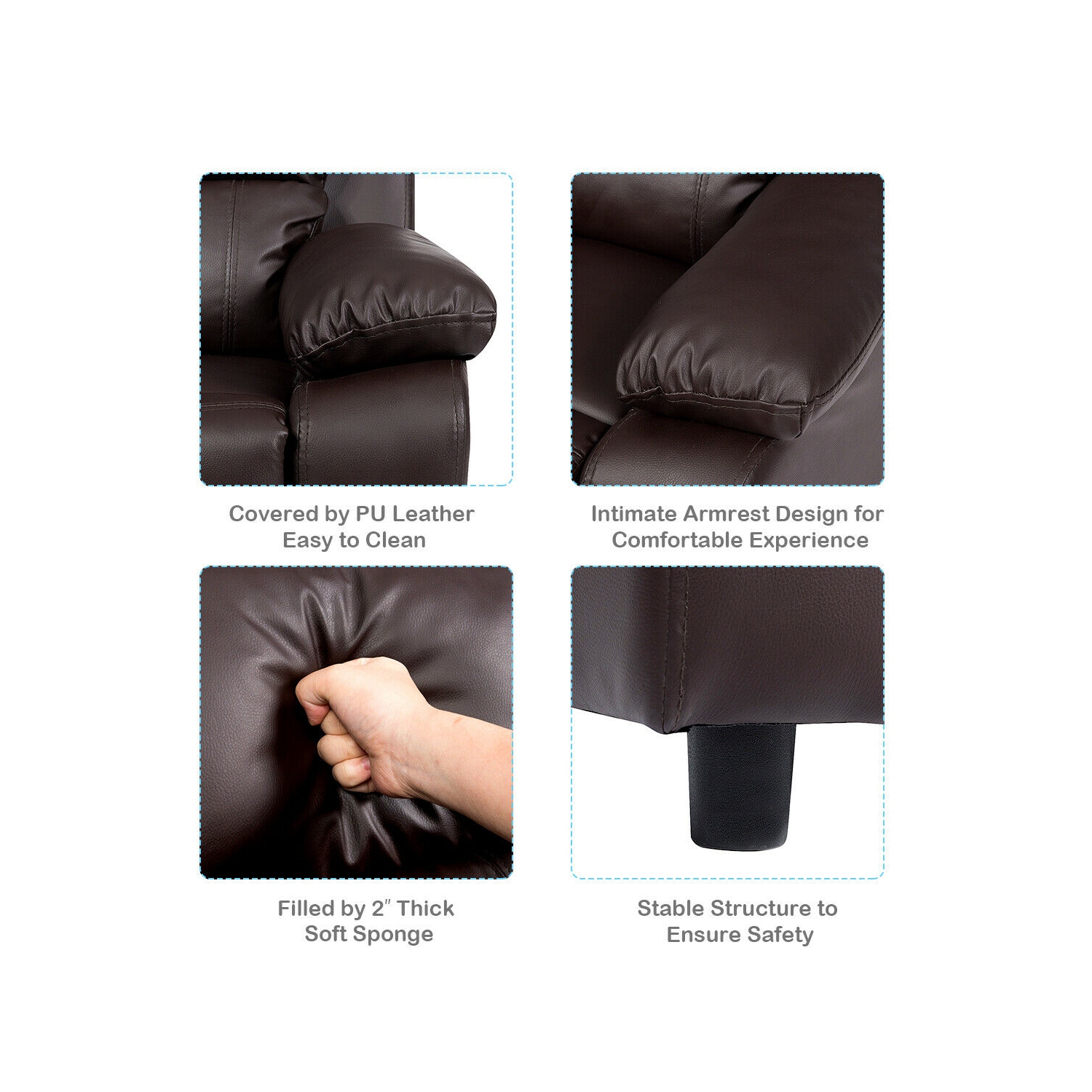 Gymax Deluxe Padded Kids Sofa Armchair Recliner Headrest Children w/ Storage Arm Brown