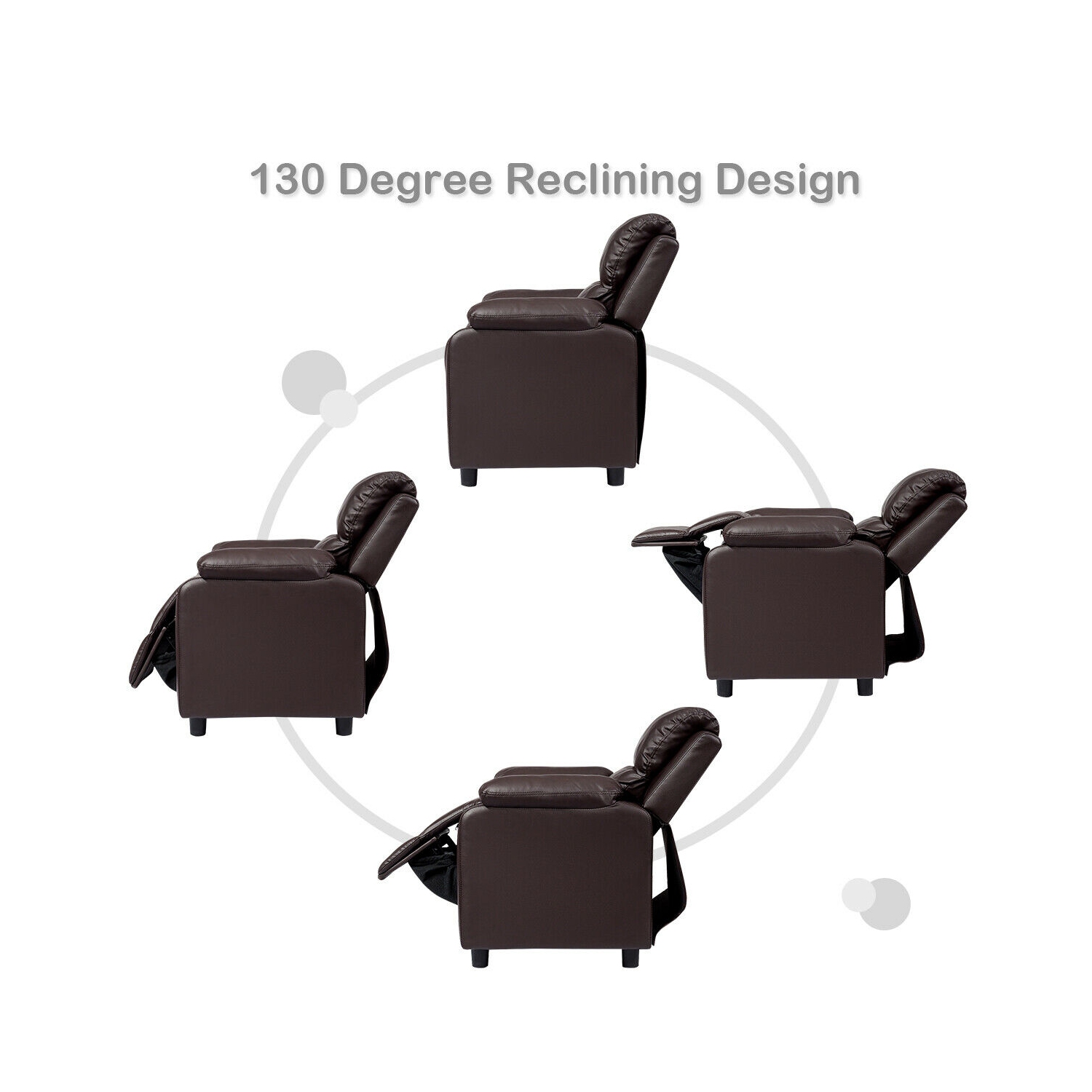 Gymax Deluxe Padded Kids Sofa Armchair Recliner Headrest Children w/ Storage Arm Brown