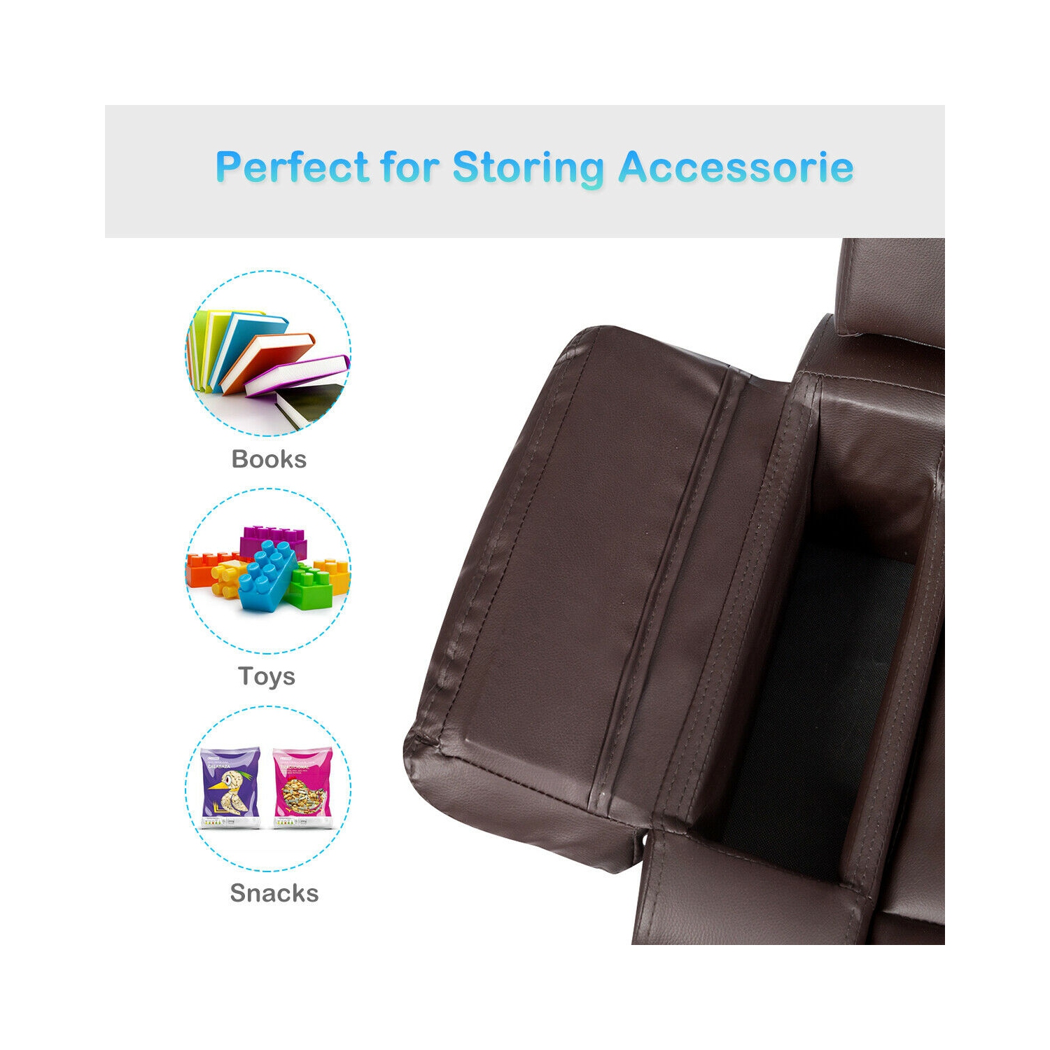 Gymax Deluxe Padded Kids Sofa Armchair Recliner Headrest Children w/ Storage Arm Brown