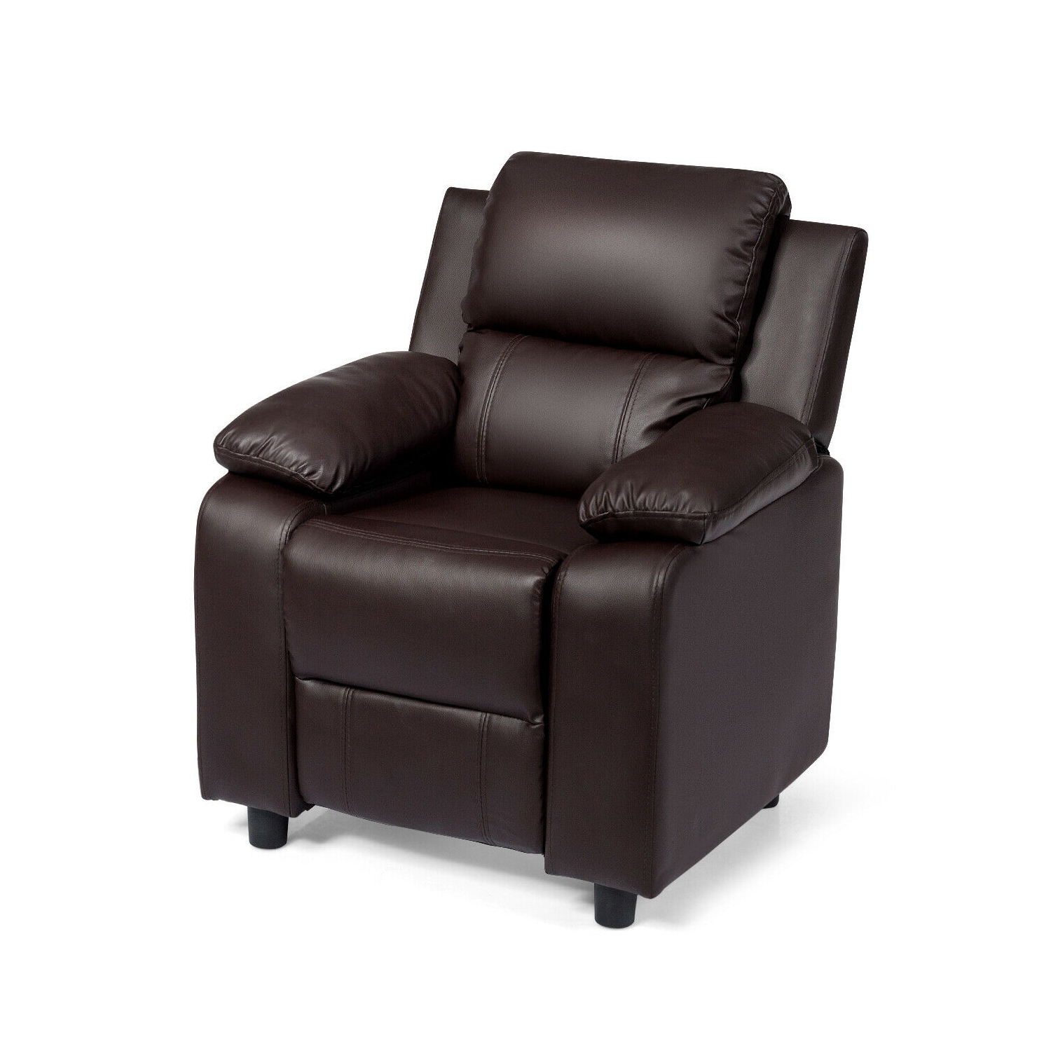 Gymax Deluxe Padded Kids Sofa Armchair Recliner Headrest Children w/ Storage Arm Brown