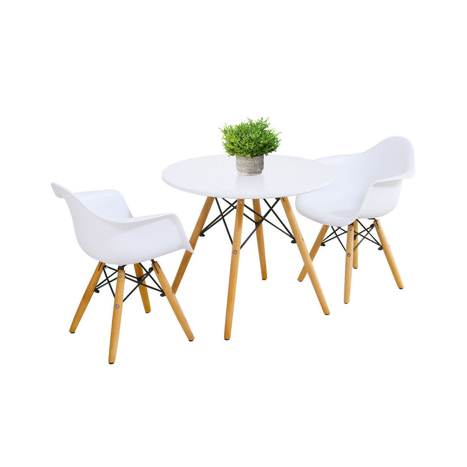 Gymax 3 Piece Kids Round Table Chair Set with 2 Arm Chairs White