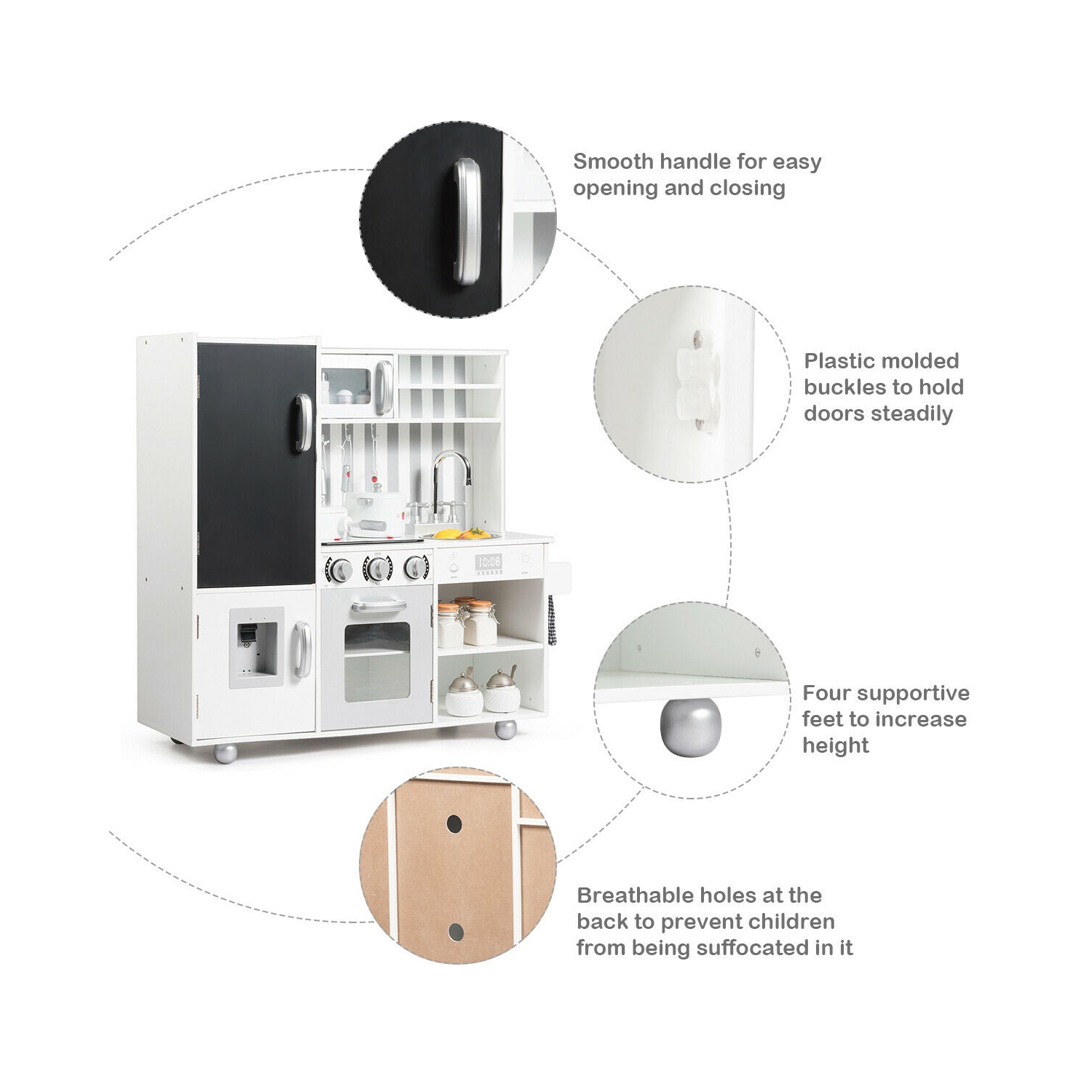 Gymax Kids Wooden Pretend Kitchen Playset Cooking Toys w/ Utensils Sounds & Wordpad