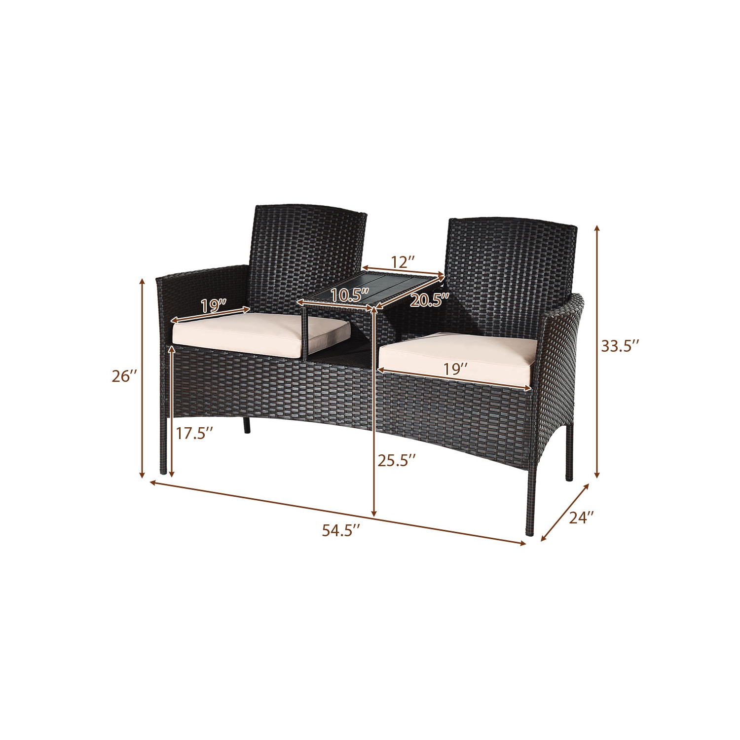 Ensemble de mobilier en rotin avec table basse intégrée et Coussin marque Gymax