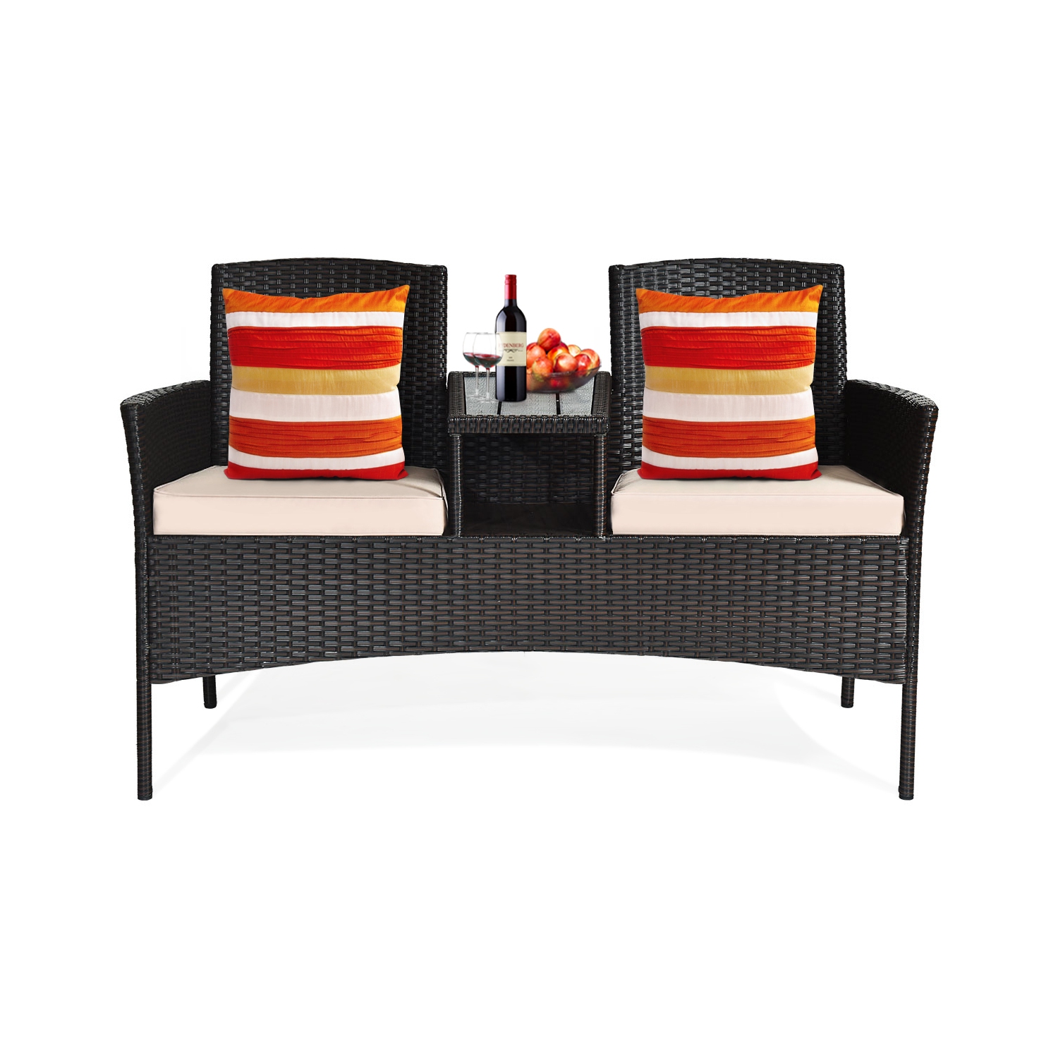 Ensemble de mobilier en rotin avec table basse intégrée et Coussin marque Gymax