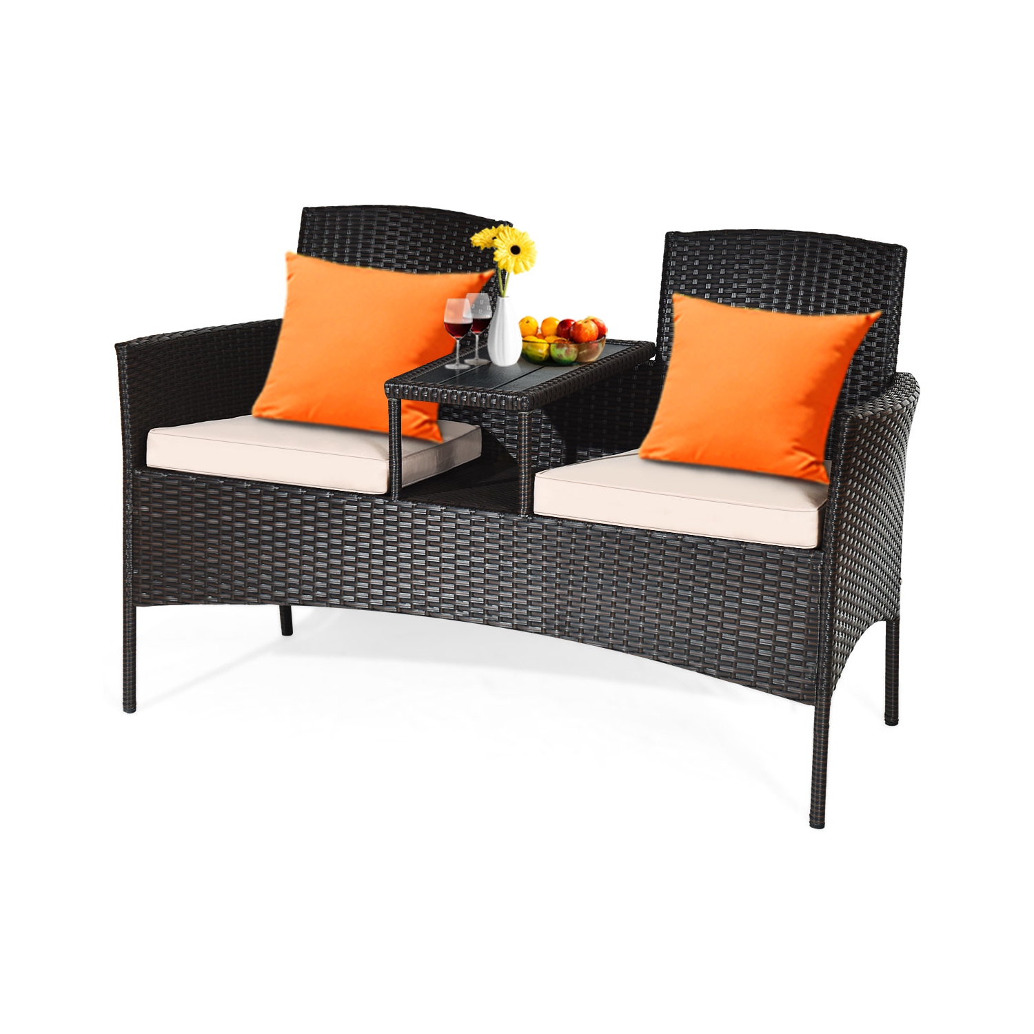 Ensemble de mobilier en rotin avec table basse intégrée et Coussin marque Gymax