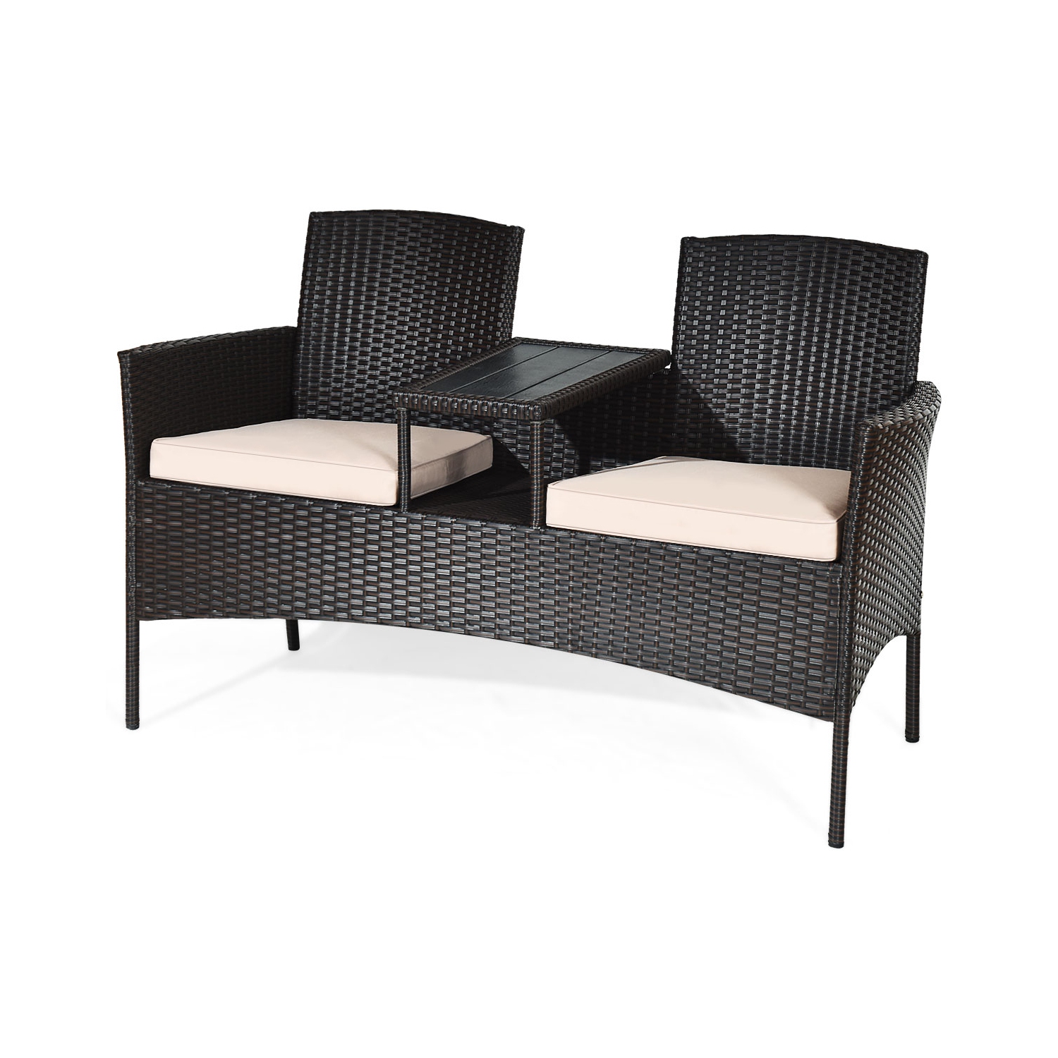 Ensemble de mobilier en rotin avec table basse intégrée et Coussin marque Gymax