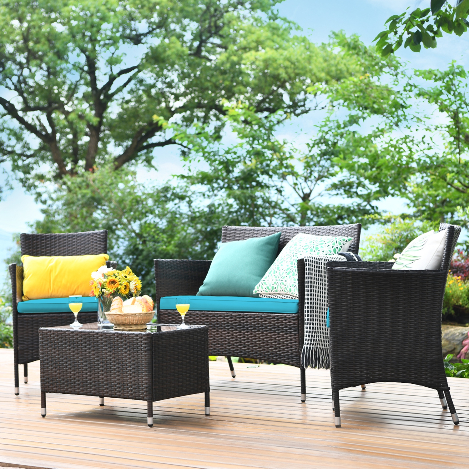 Gymax 8PCS Patio Rattan Conversation Furniture Set Outdoor w/ Cushion