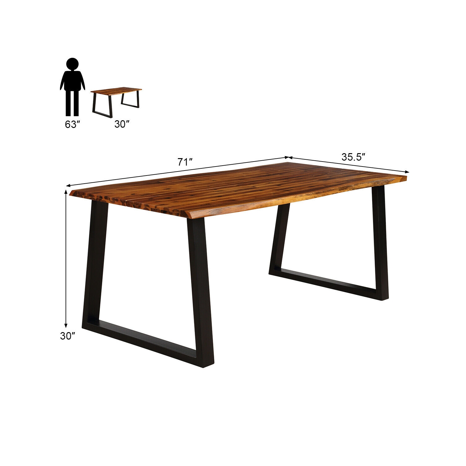 Gymax Rectangular Acacia Wood Dining Table Rustic Indoor &Outdoor Furniture