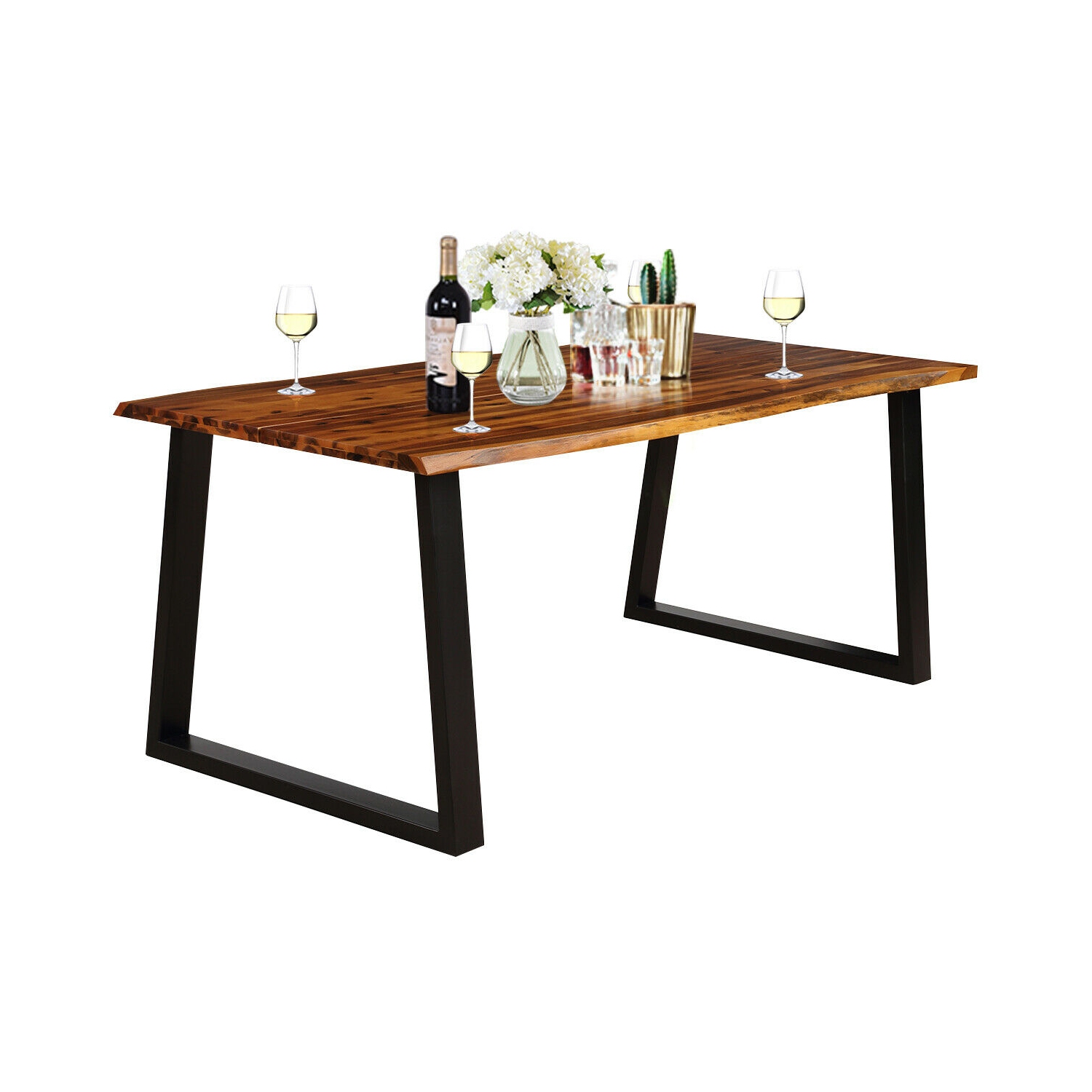 Gymax Rectangular Acacia Wood Dining Table Rustic Indoor &Outdoor Furniture