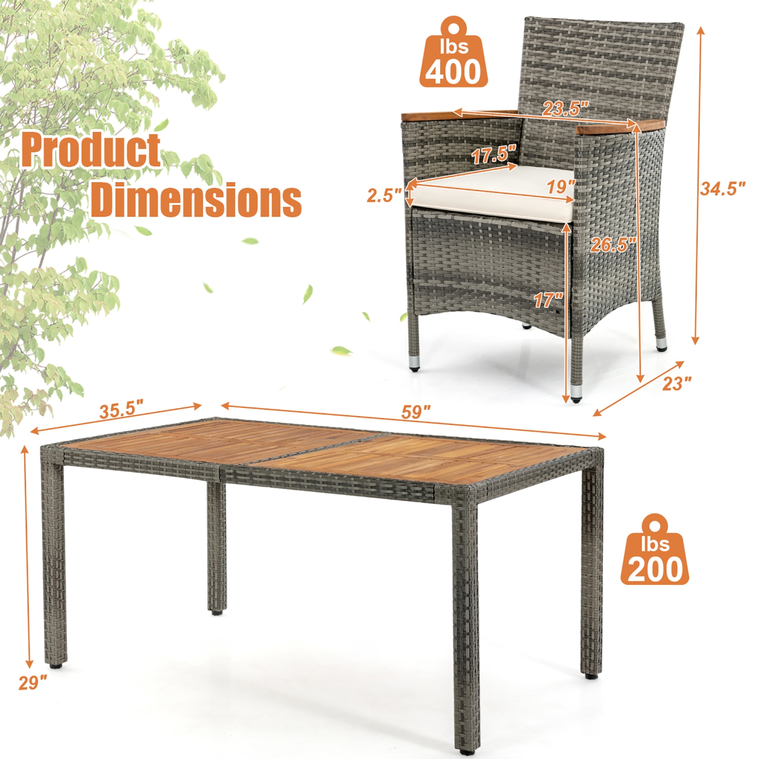 Gymax 7PCS Outdoor Dining Set Patio Acacia Wood and Rattan Furniture Set w/ Cushions