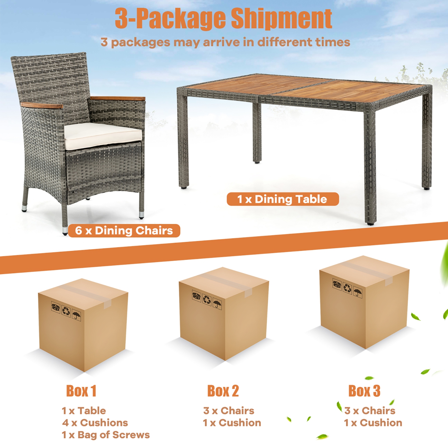 Gymax 7PCS Outdoor Dining Set Patio Acacia Wood and Rattan Furniture Set w/ Cushions