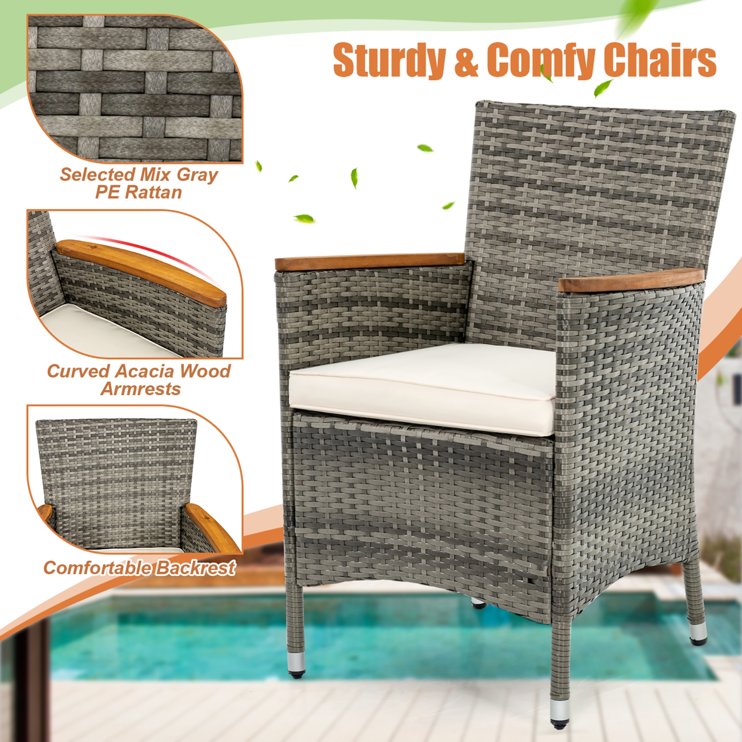 Gymax 7PCS Outdoor Dining Set Patio Acacia Wood and Rattan Furniture Set w/ Cushions