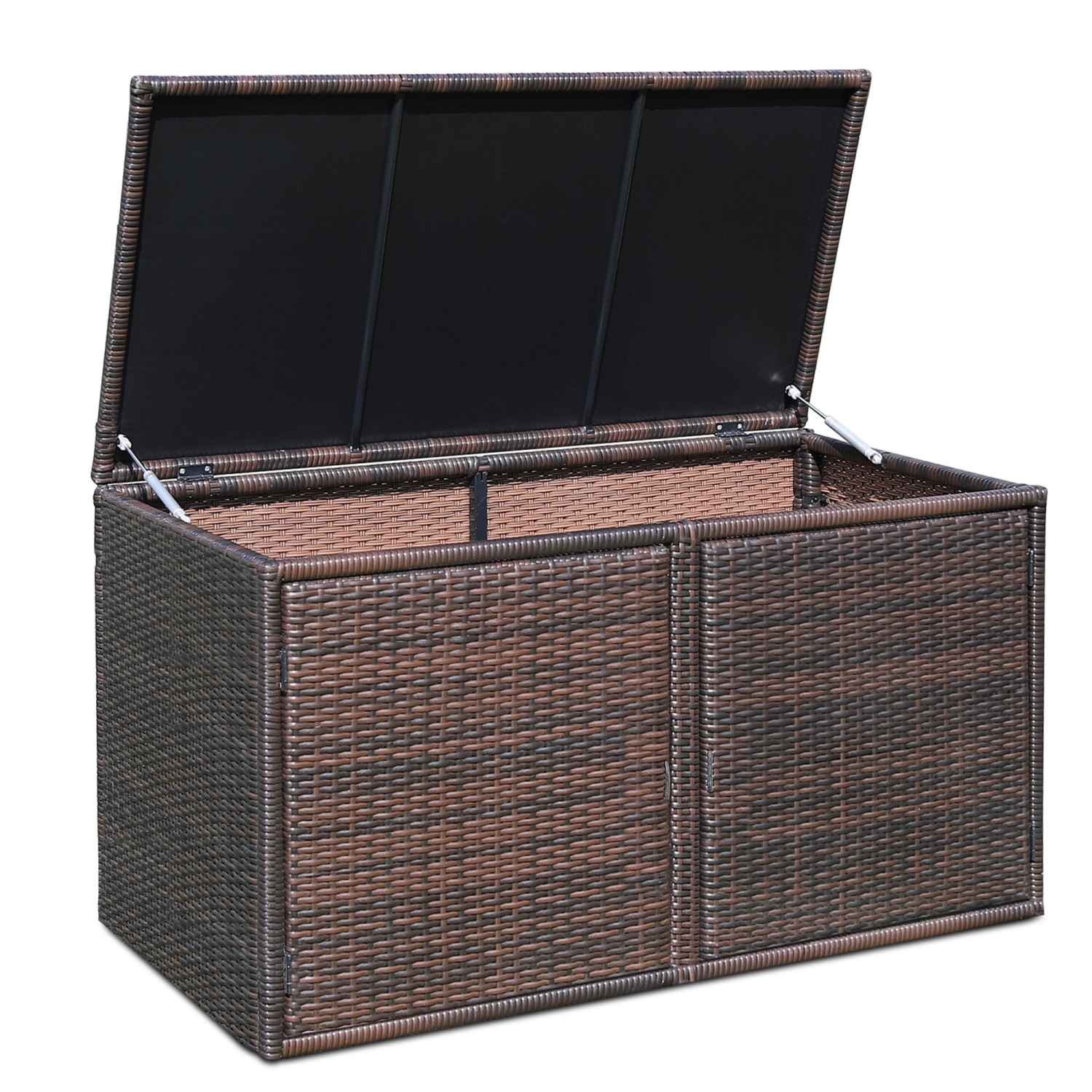 Gymax 88 Gallon Rattan Storage Box Outdoor Patio Container Seat w/ Door Mix Brown