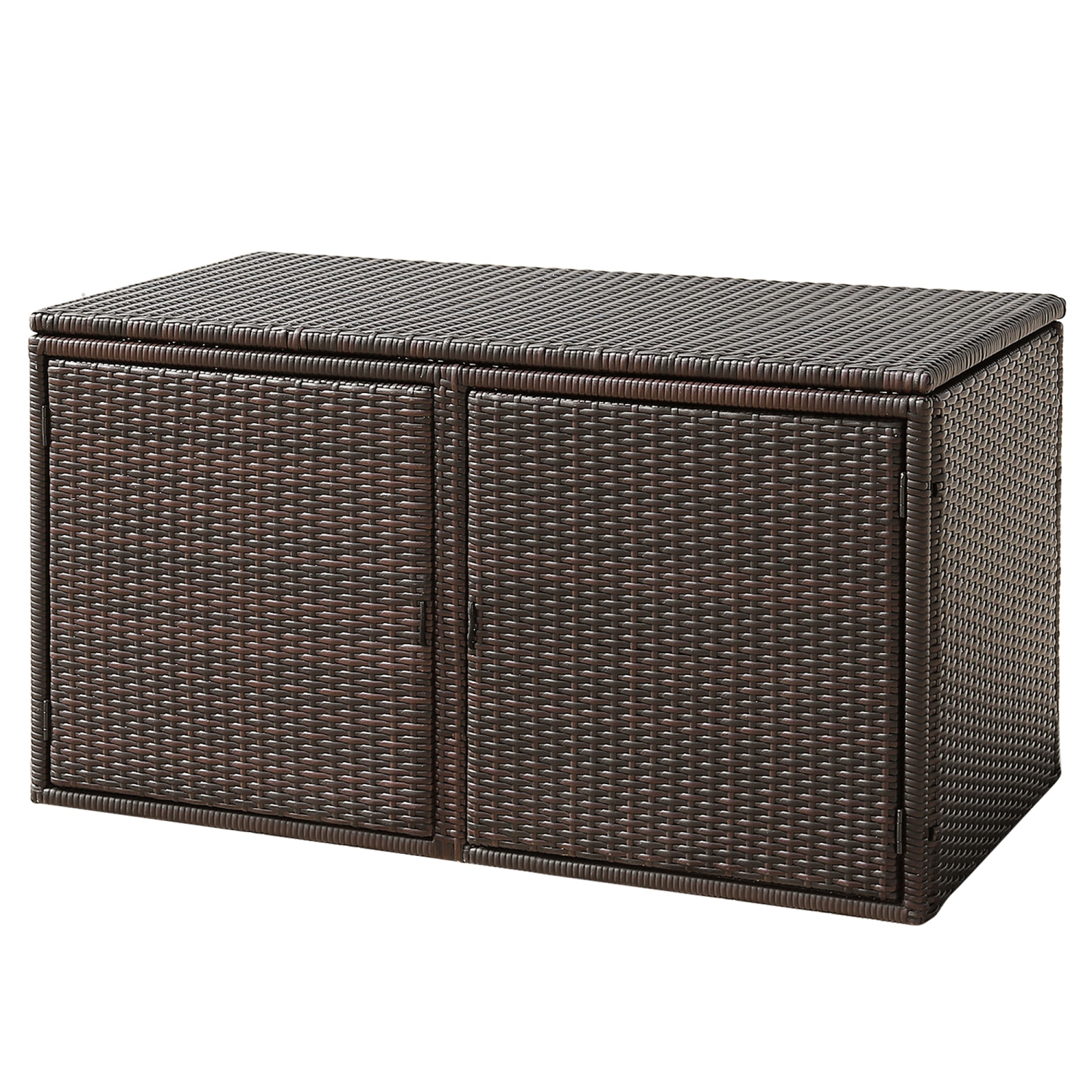 Gymax 88 Gallon Rattan Storage Box Outdoor Patio Container Seat w/ Door Mix Brown