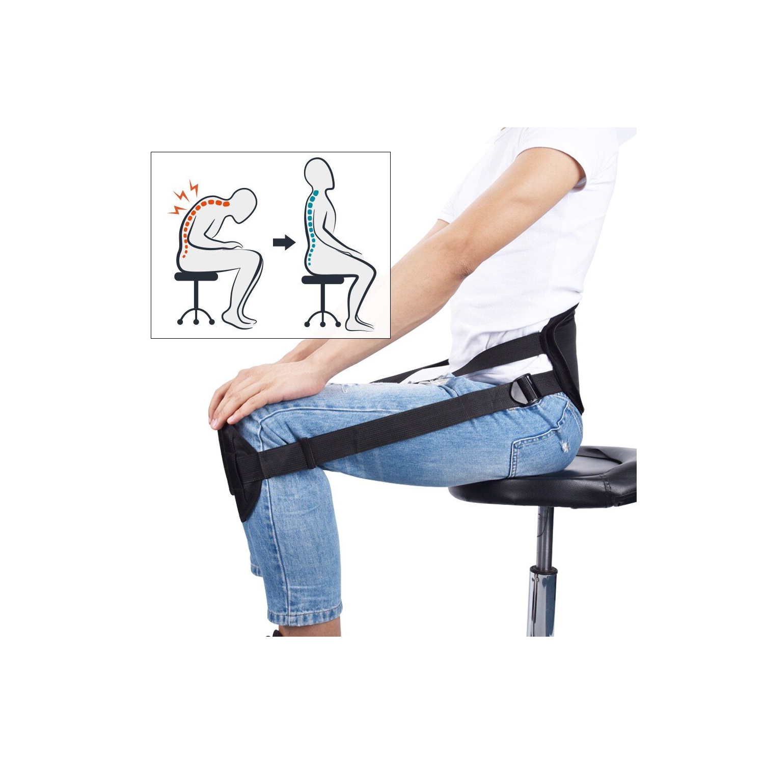 ISTAR Ergonomic Lower Back Posture While Sitting Waist Protector Lumbar Support Brace Belt Strap Cushion Pain Relief Better Sitting Posture Corrector