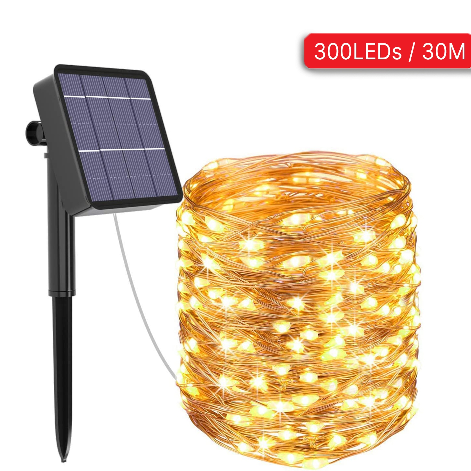 ISTAR Solar String Lights, 98.4Feet 300 Led Solar Powered Fairy Lights with 8 Lighting Modes Waterproof Decoration Copper Wire Lights for Patio Yard Trees Christmas Wedding Party (Warm White)