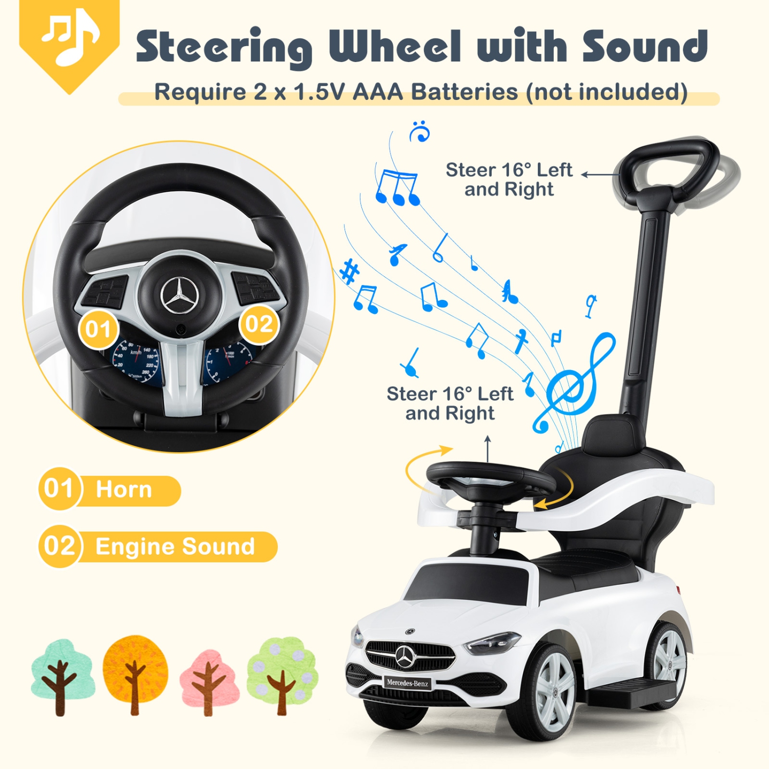 Costway 3 in 1 Ride on Push Car Mercedes Benz Toddler Stroller Sliding Car