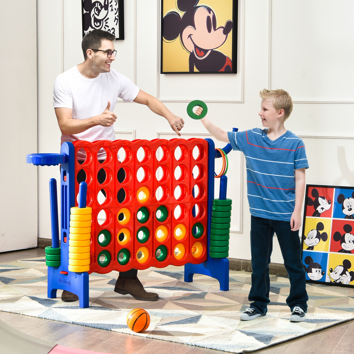 Costway 4-in-A Row Giant Game Set w/Basketball Hoop for Kids & Adults