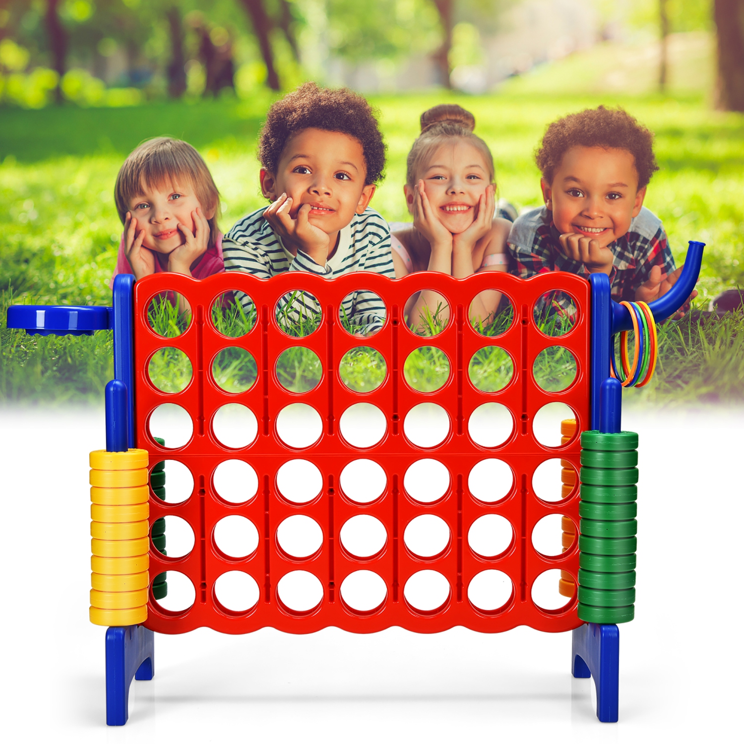 Costway 4-in-A Row Giant Game Set w/Basketball Hoop for Kids & Adults