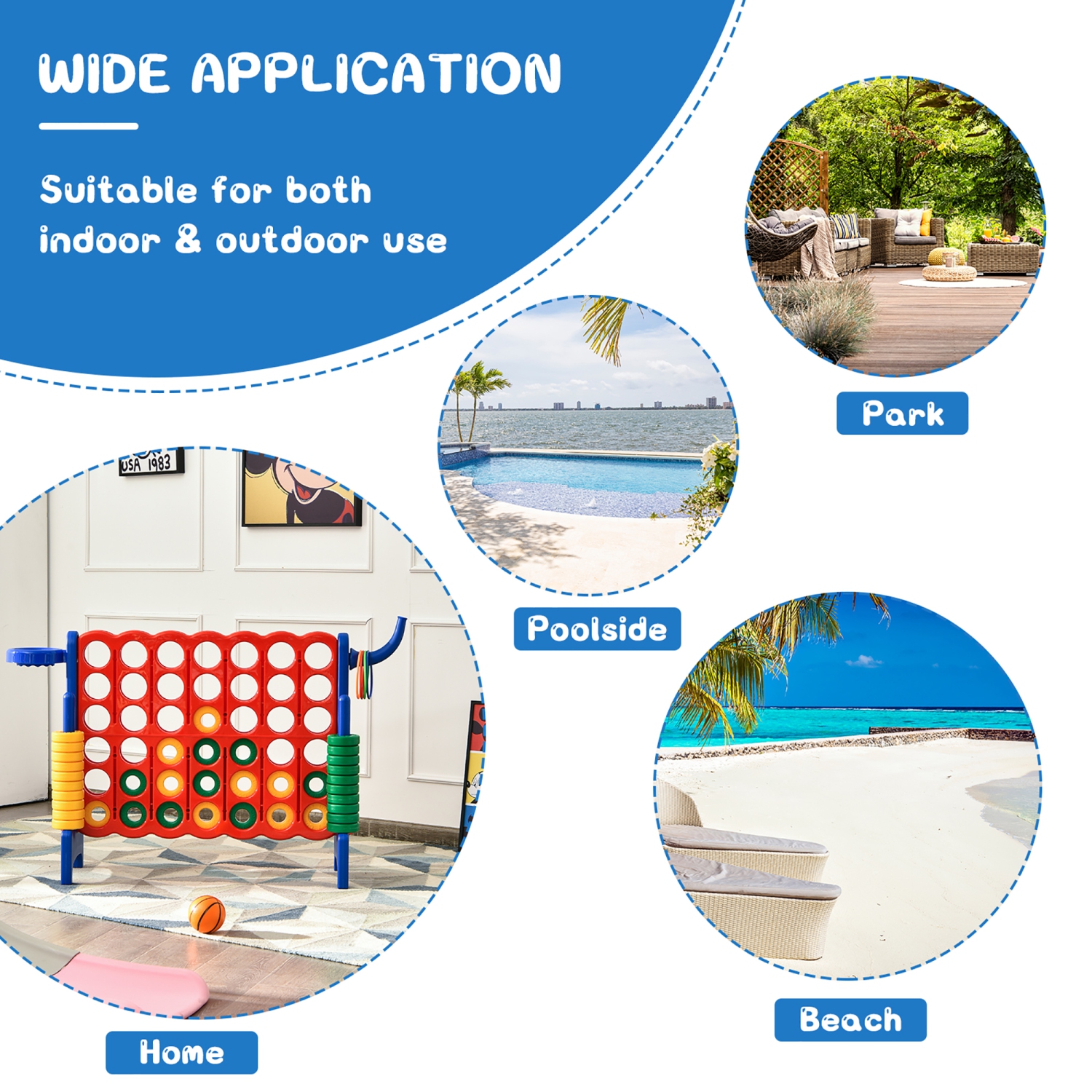 Costway 4-in-A Row Giant Game Set w/Basketball Hoop for Kids & Adults