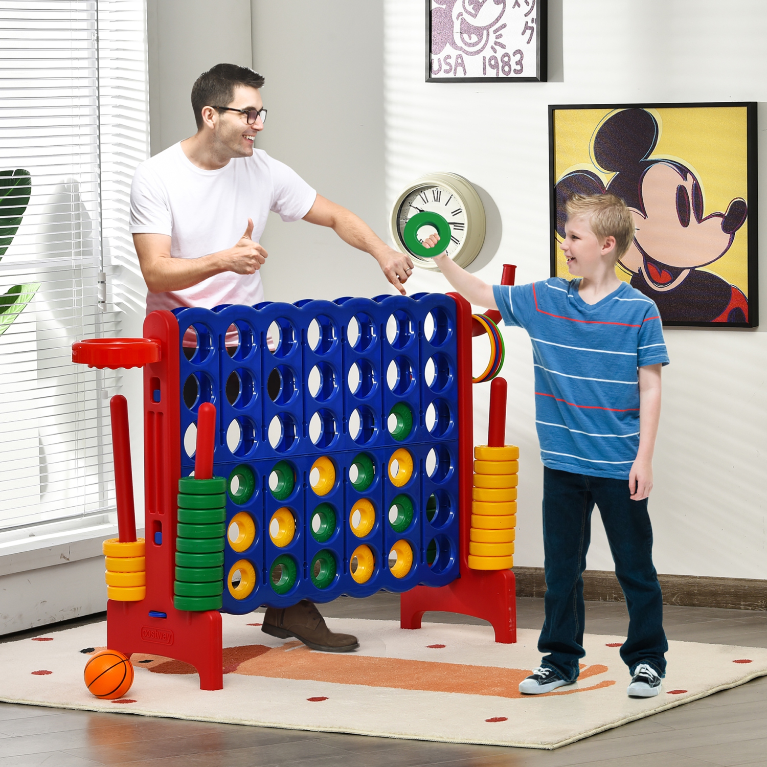 Costway 4-in-A Row Giant Game Set w/Basketball Hoop for Kids & Adults