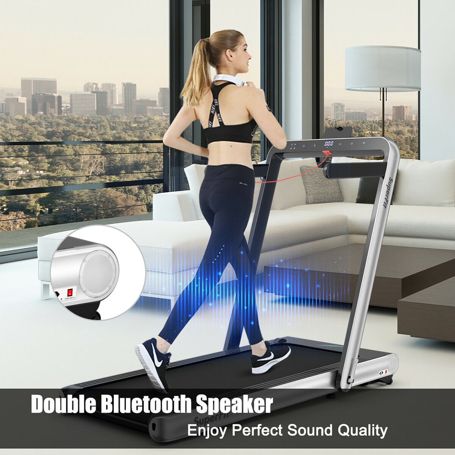 SuperFit 4.75HP 2 In 1 Folding Treadmill W/Remote APP Control Bluetooth