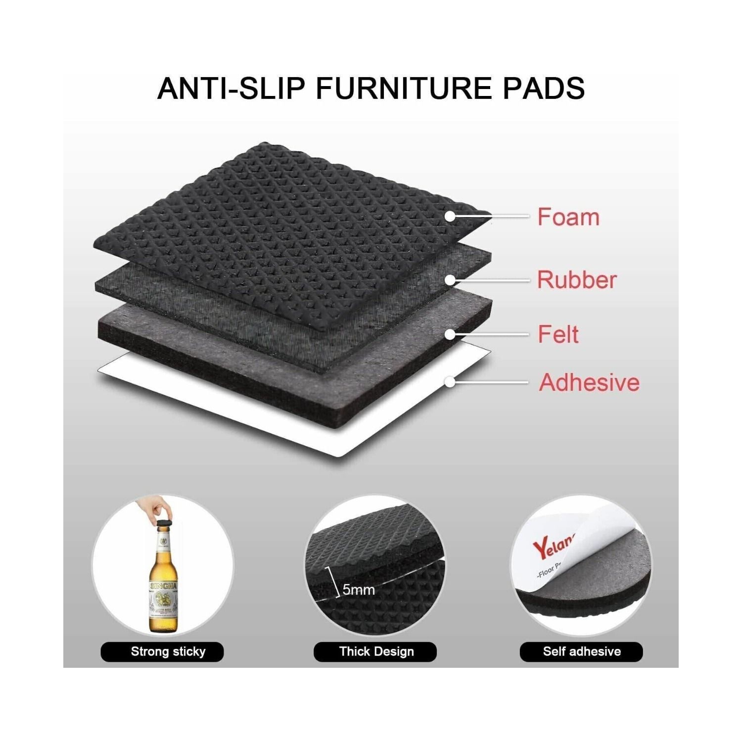 ISTAR Non Slip Felt Furniture Pads Great Furniture Pads Best Furniture Grippers - Rubber Feet - Floor Protectors - Non Skid Pads for Keep in Place