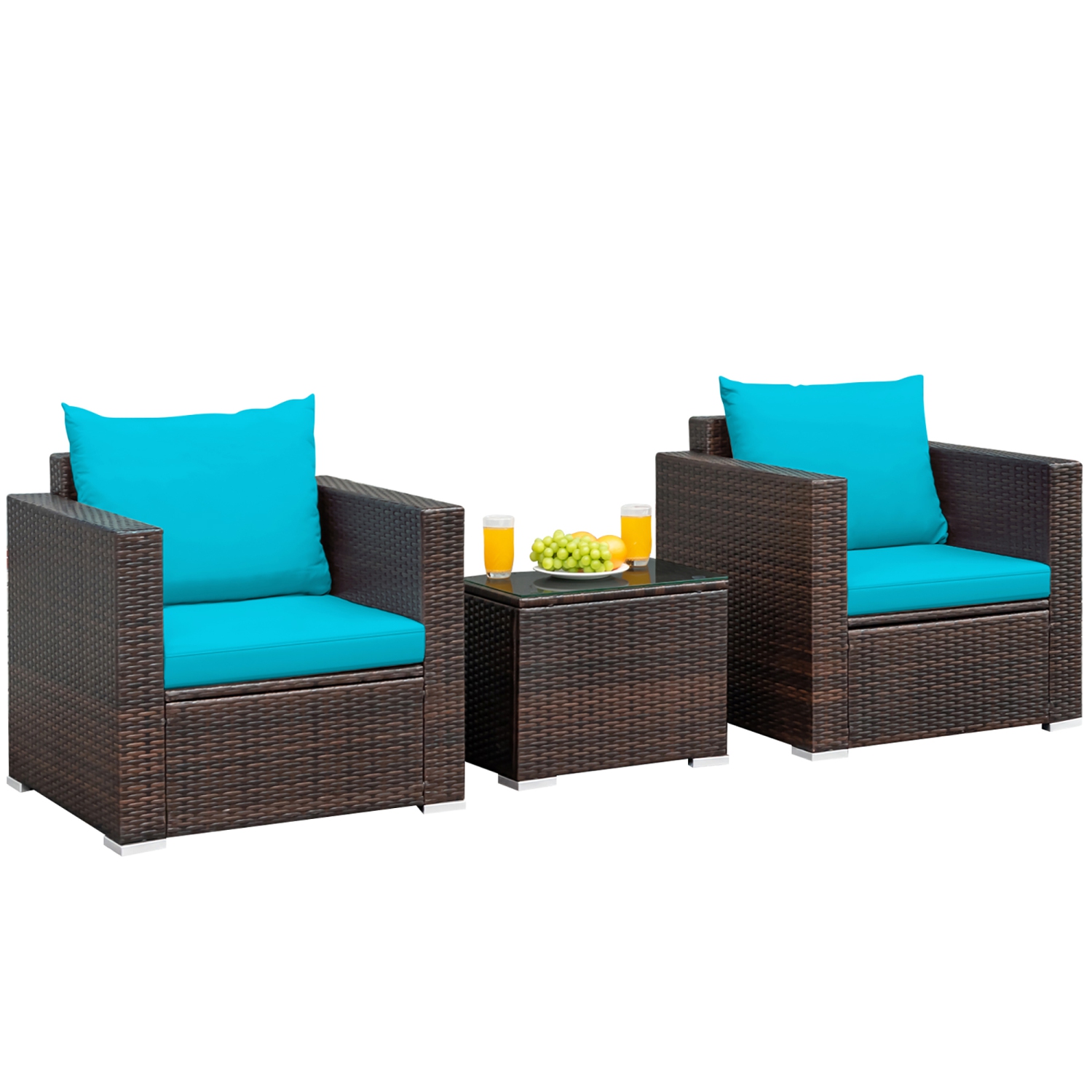 Costway 3PCS Patio Rattan Furniture Set Conversation Sofa Cushioned