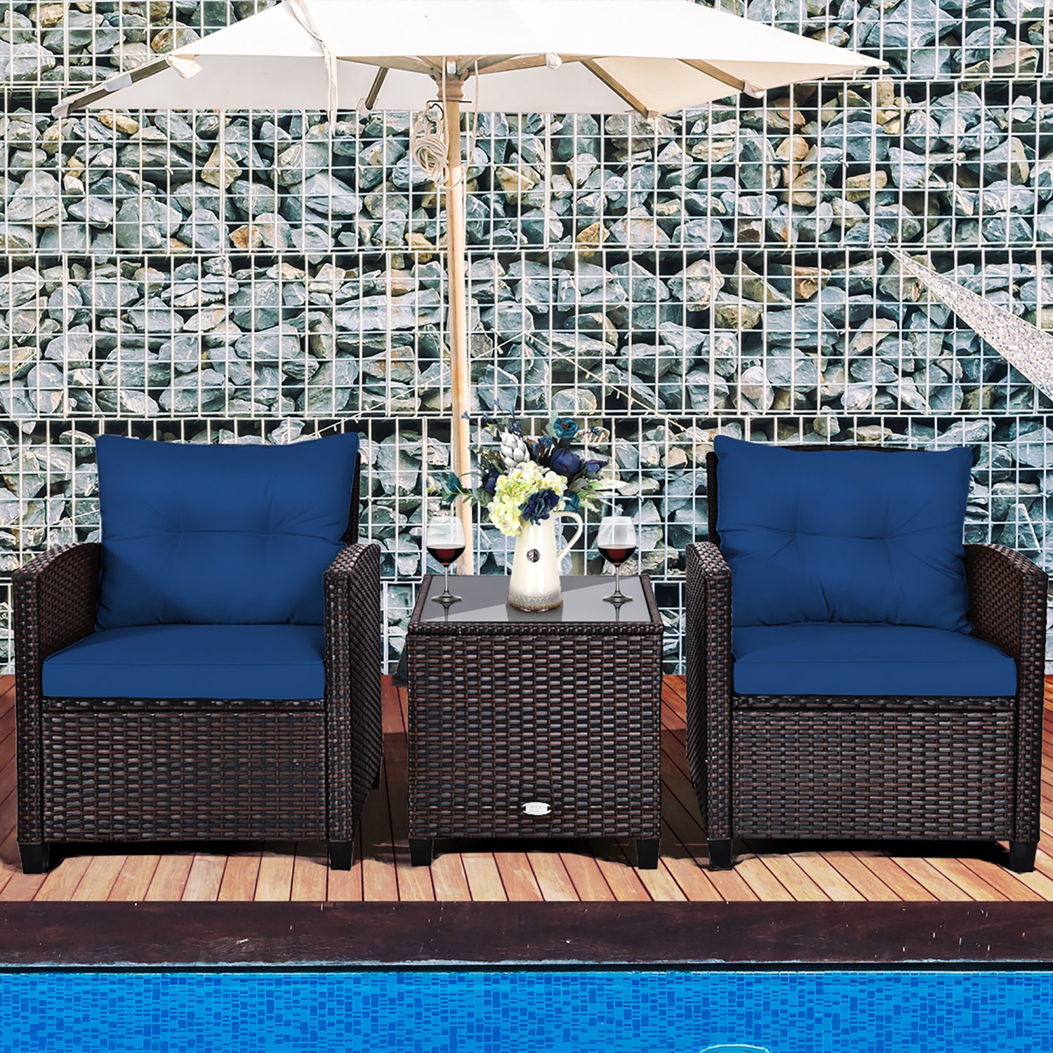Costway 3PCS Patio Rattan Furniture Set Cushioned Conversation Set Sofa