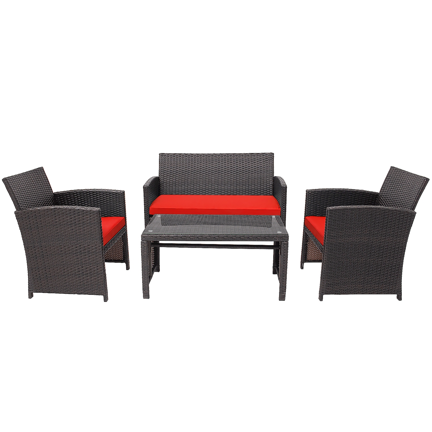 Costway 4PCS Patio Rattan Furniture Set Cushioned Chair Sofa Coffee Table