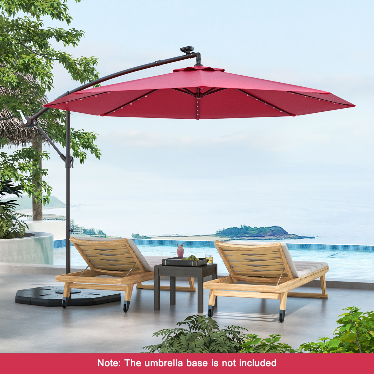 Costway 10 Ft Patio Solar LED Offset Umbrella 40 Lights Crank Cross Base